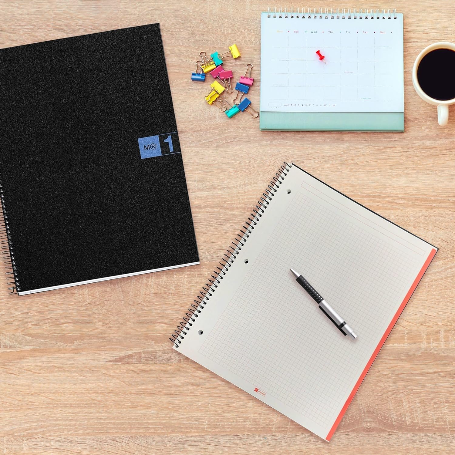 Miquel Rius Case of 10 M Original 1 Subject Notebooks, Lined 11" x 8.5", 80 Sheets Heavyweight Paper, Micro-Perforated & 3-Hole Punched, Black/Red Poly Cover