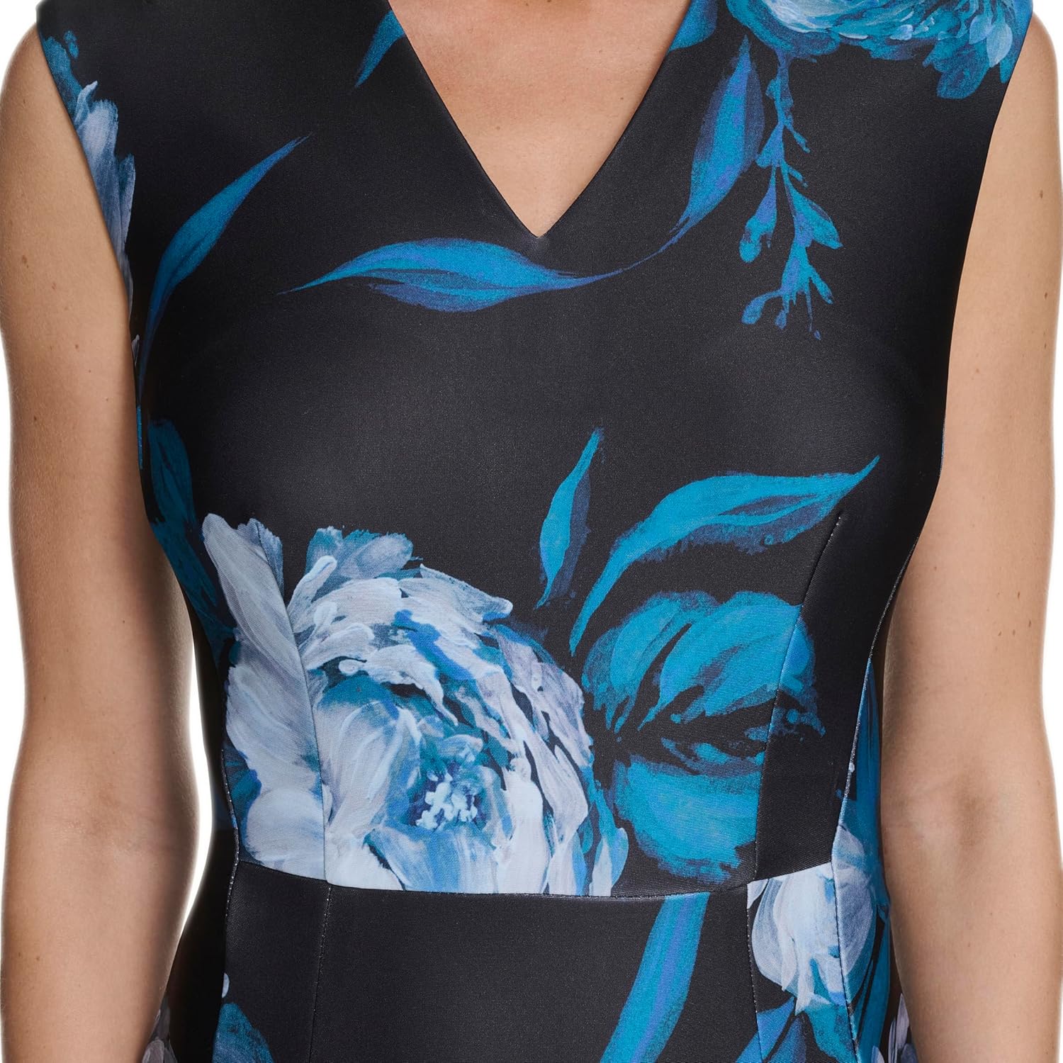 Calvin Klein Women's Sleeveless V-Neck Floral Scuba Sheath Dress