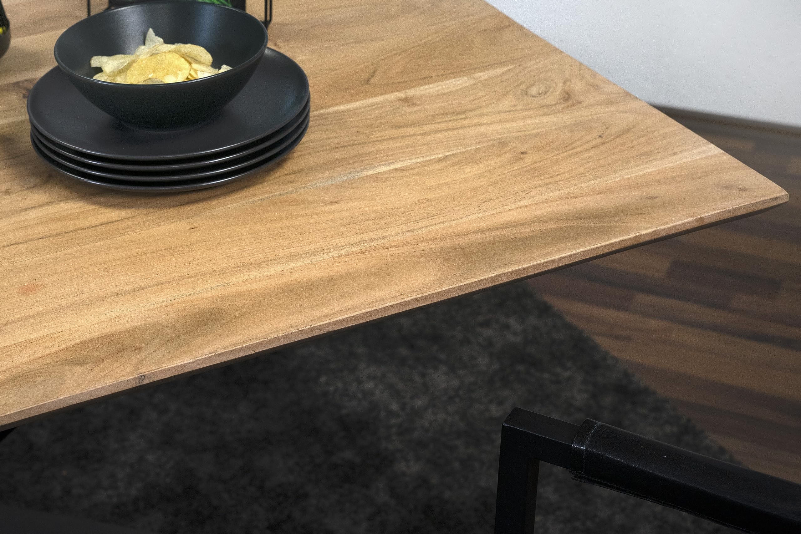 SAM Esstisch Abby 160x85 cm Akazie Natur Schweizer Kante Spider schwarz | massiver Holztisch, Akazienholz naturfarben, 26 mm Tischplatte, Metallgestell, Esszimmertisch
