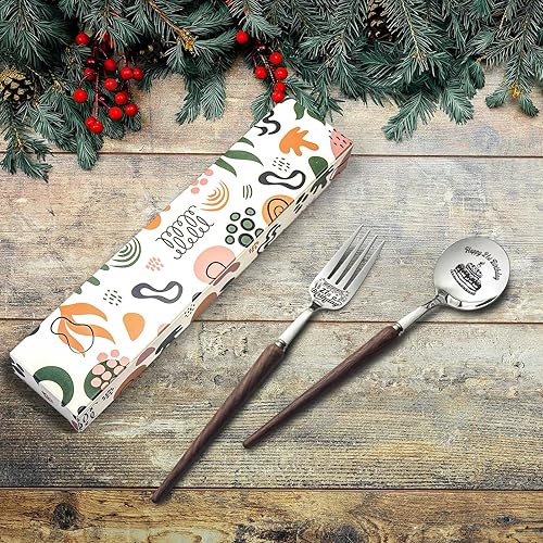 Miniatura 5 de Cena de feliz cumpleaños número 21, mango de madera, cuchara y tenedor, regalos de regalo de cumpleaños personalizados para ella, él, novia, novio,