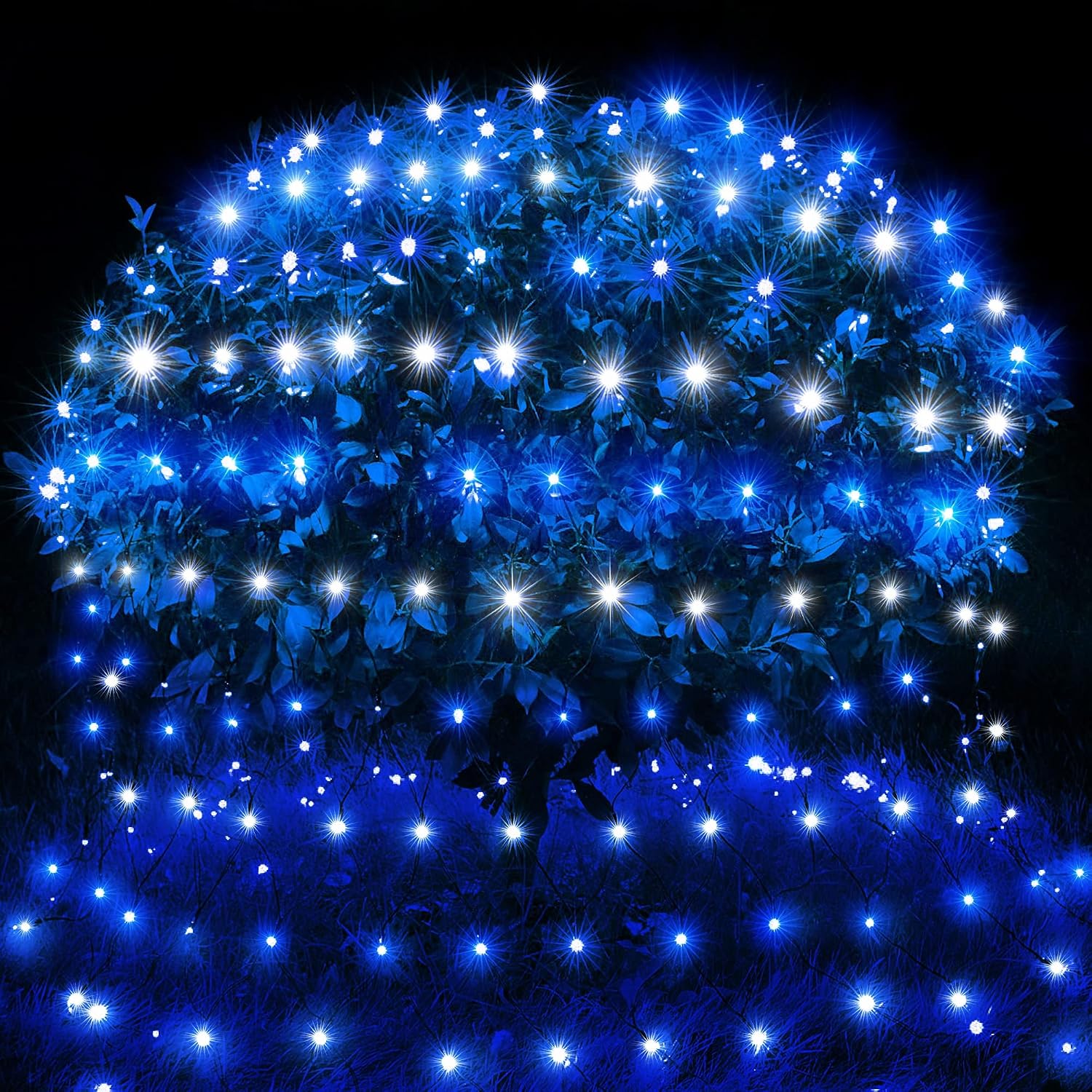 kemooie Outdoor Christmas Net Lights, 198 LEDs 9.8FT x 6.6FT Net Light, Connectable 8 Twinkle Modes Hanging Mesh Lights for Garden Bush Window Christmas Decorations (Blue&White) image 2