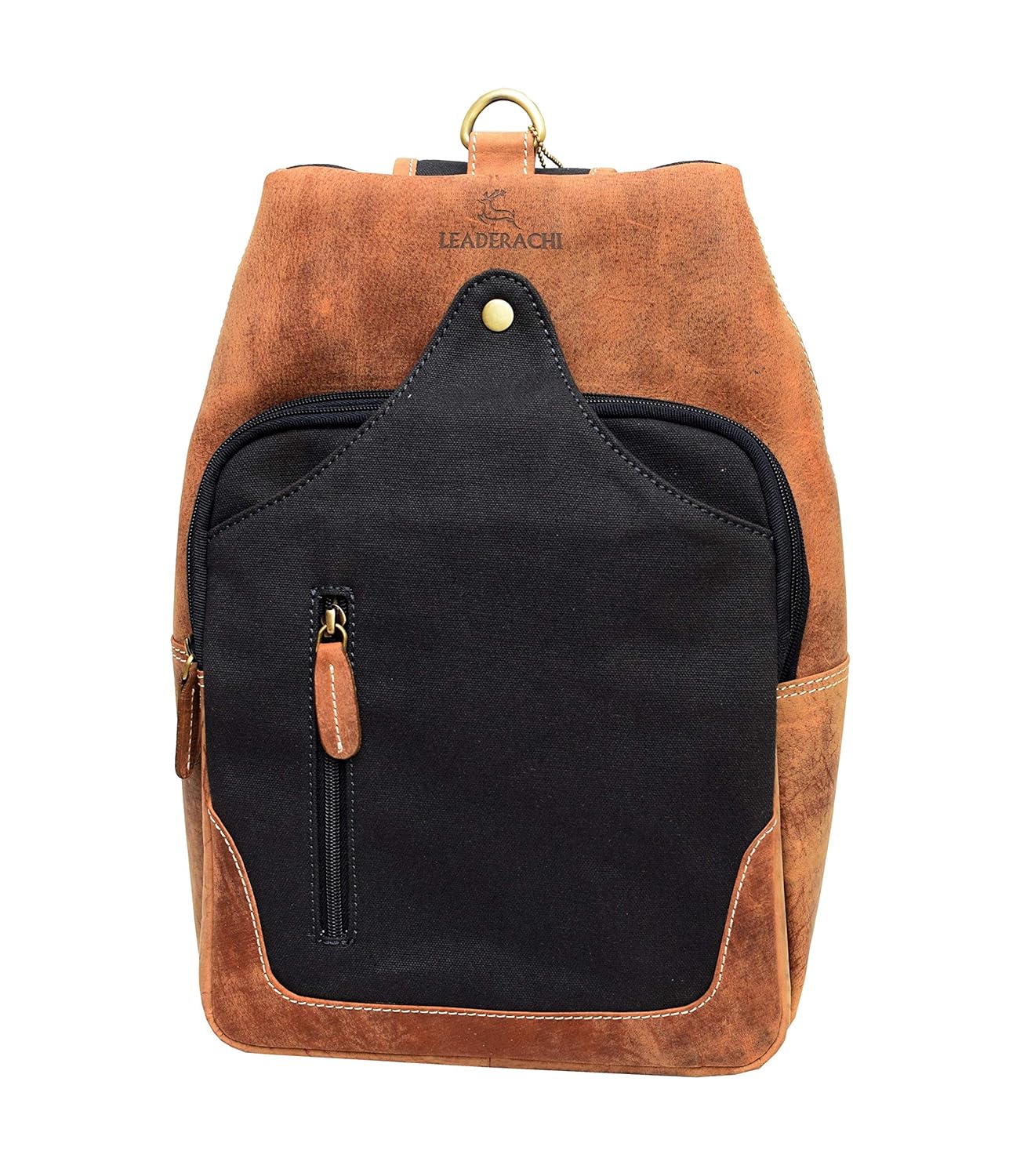 Buy LEADERACHI Wax Hunter & Canvas Leather Crossbody Chest Bag (Brown