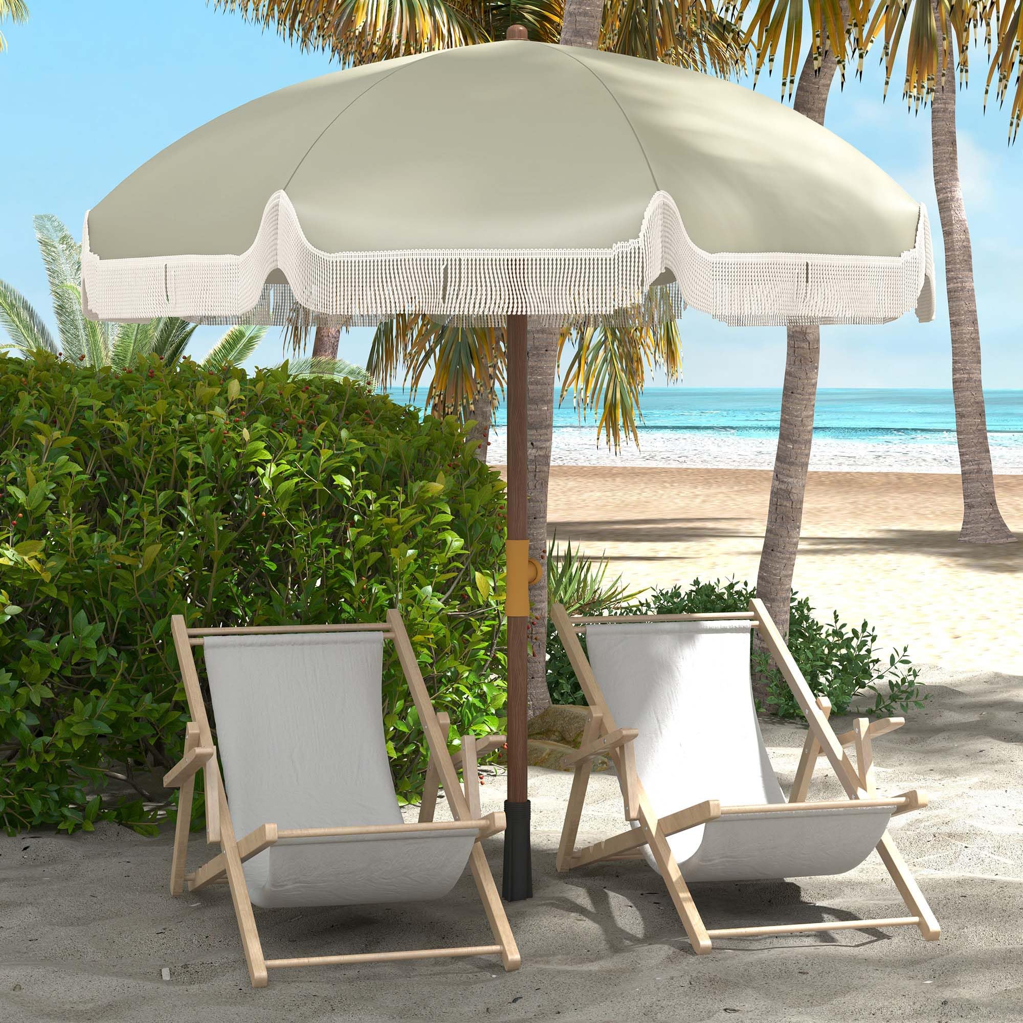 Outsunny Ombrellone da Spiaggia Ø1.9x2.1 m con Borsa di Trasporto, Ombrellone da Mare con 8 Stecche in Metallo e Poliestere 120g/㎡, Protezione UV40+