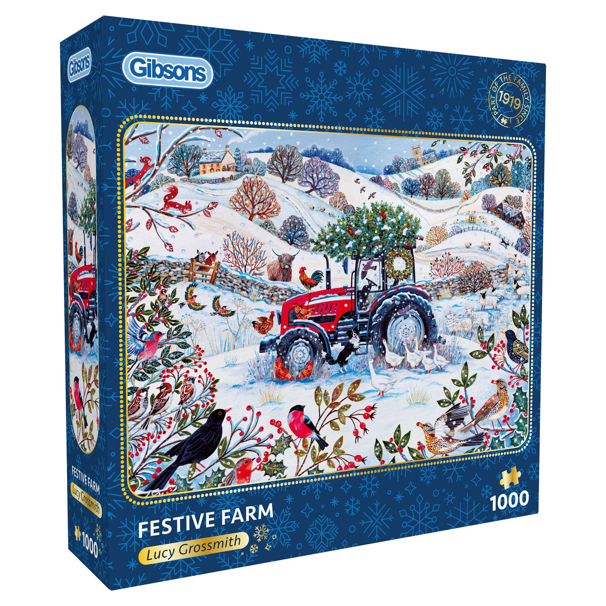 Gibsons Festive Farm 1000 Piece Jigsaw Puzzle for Adults - Nostalgic Winter Village Scenes Artwork by Lucy Grossmith, Premium Sustainable Puzzle Made in the UK/EU - Great Gift