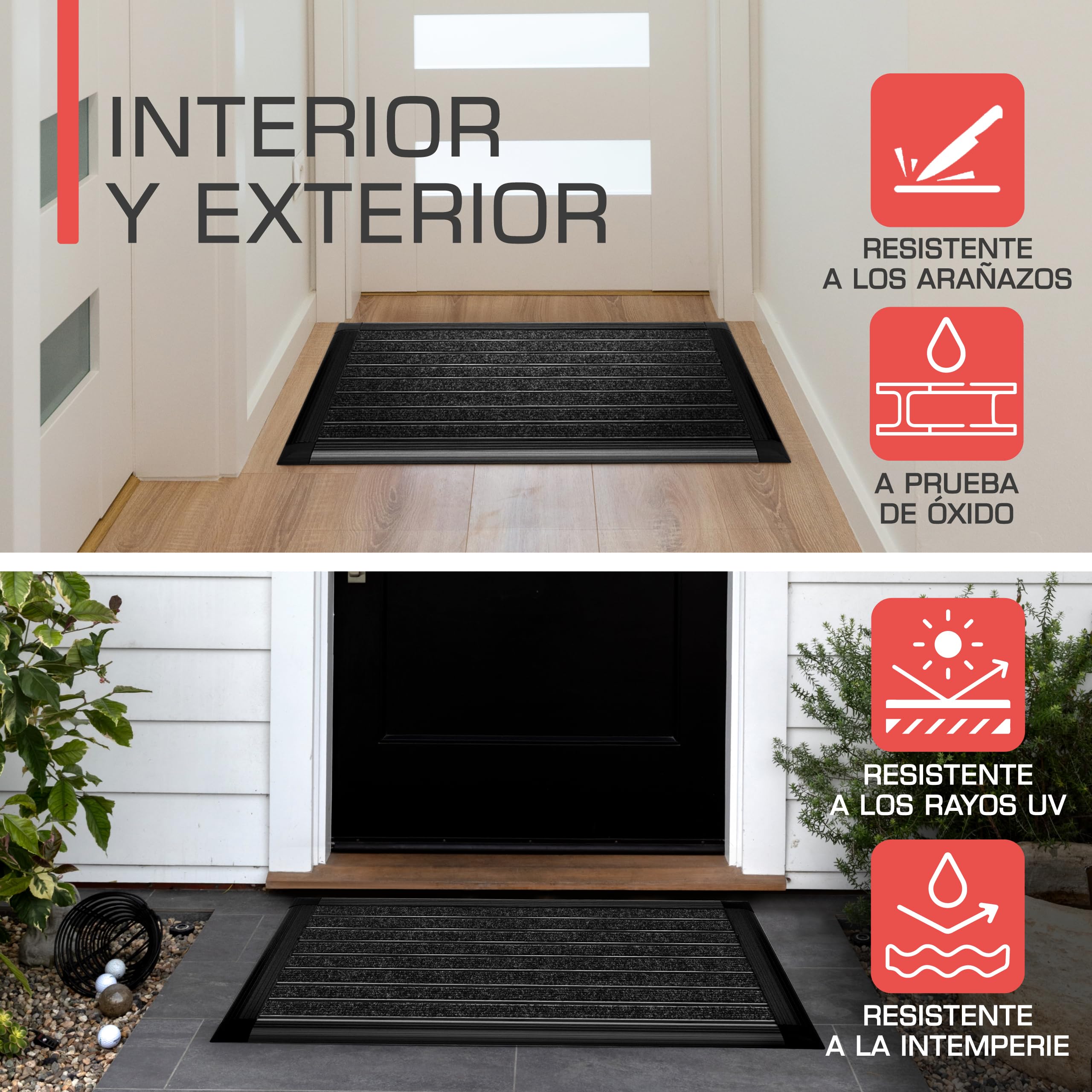bomoe Felpudo de Aluminio para Puerta Principal Exteriores con Goma | 50x80cm antracita con colector de suciedad interior limpiabarros raspador zapatos entrada alfombra exterior AluGant