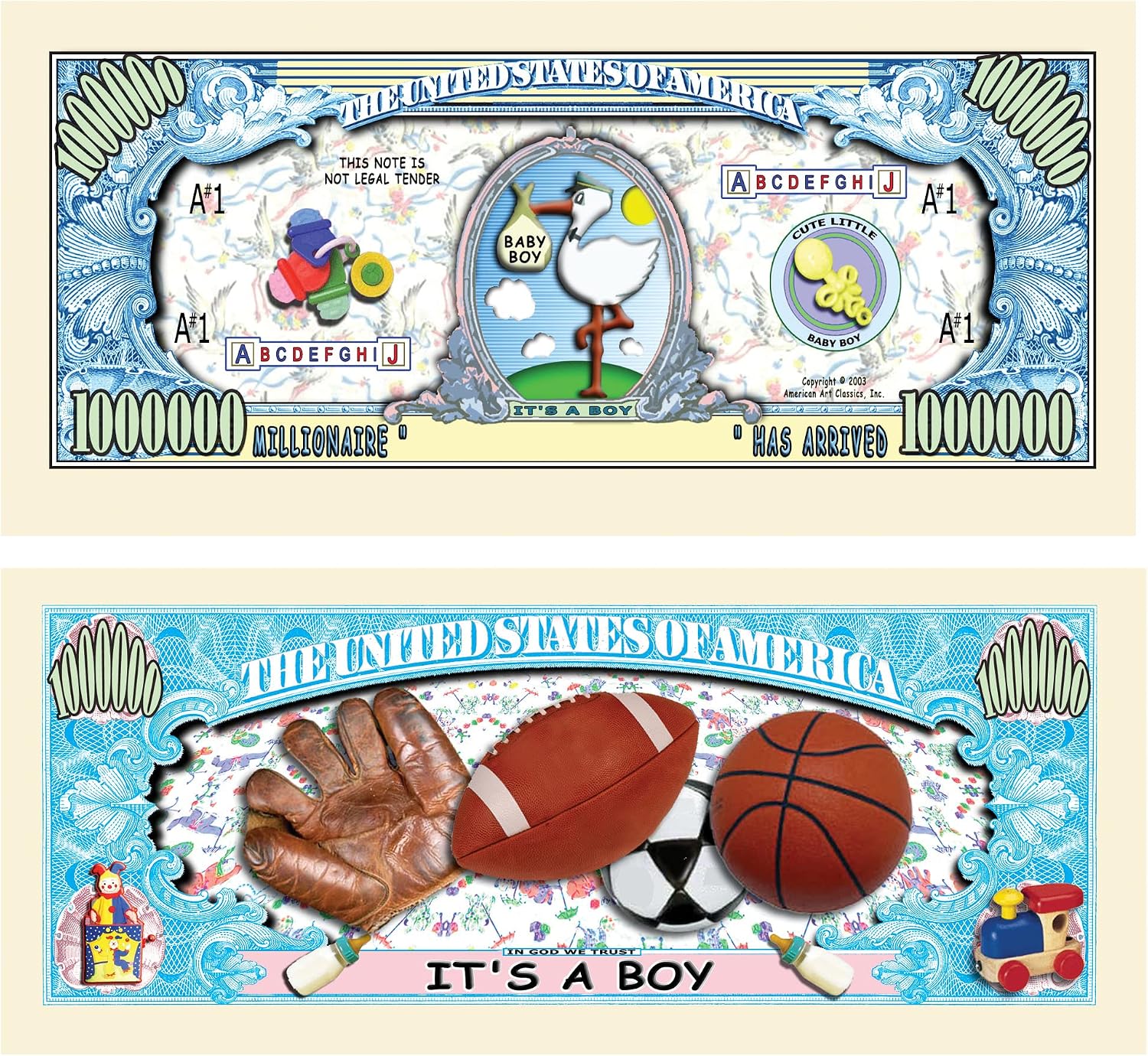 American Art Classics It's A Boy Million Dollar Baby Bill with Bill Protector