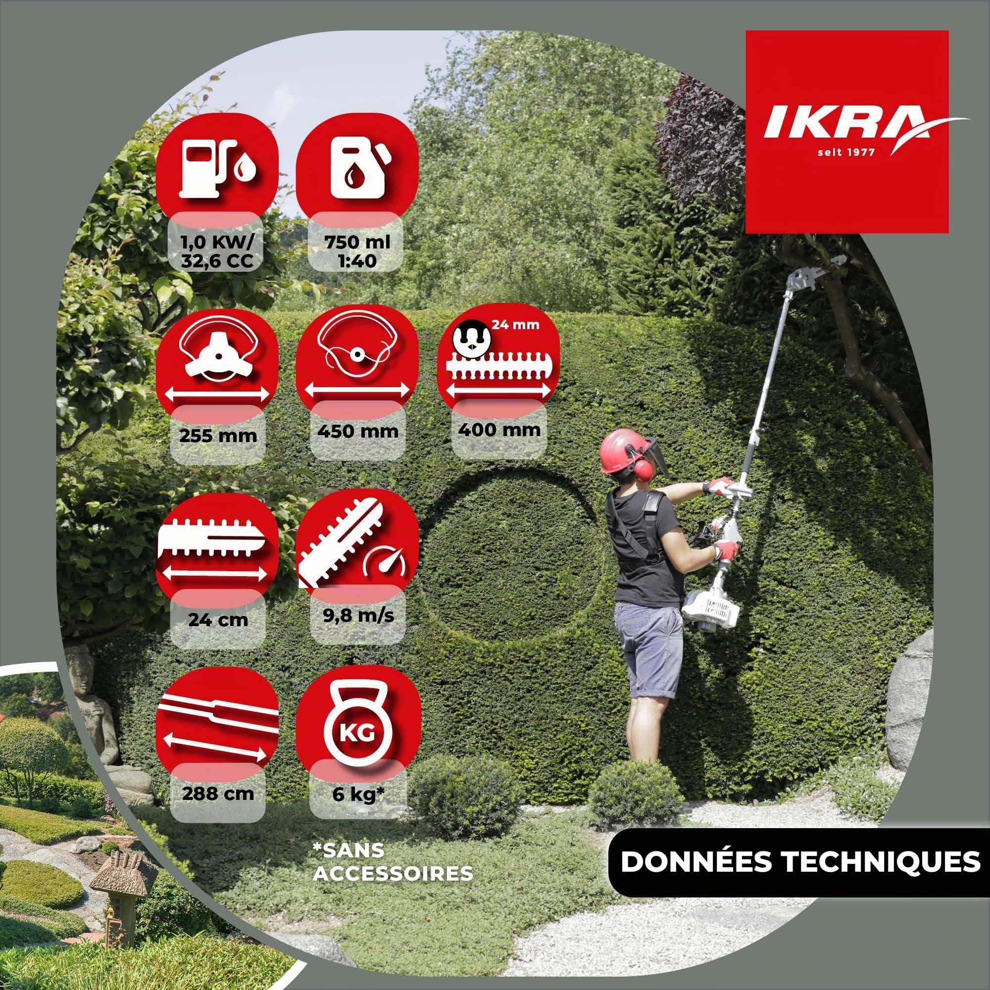 IKRA Multitool IBKH 33-1 à Essence 4en1, 32,6 cm³, 1,0 KW, avec bandoulière