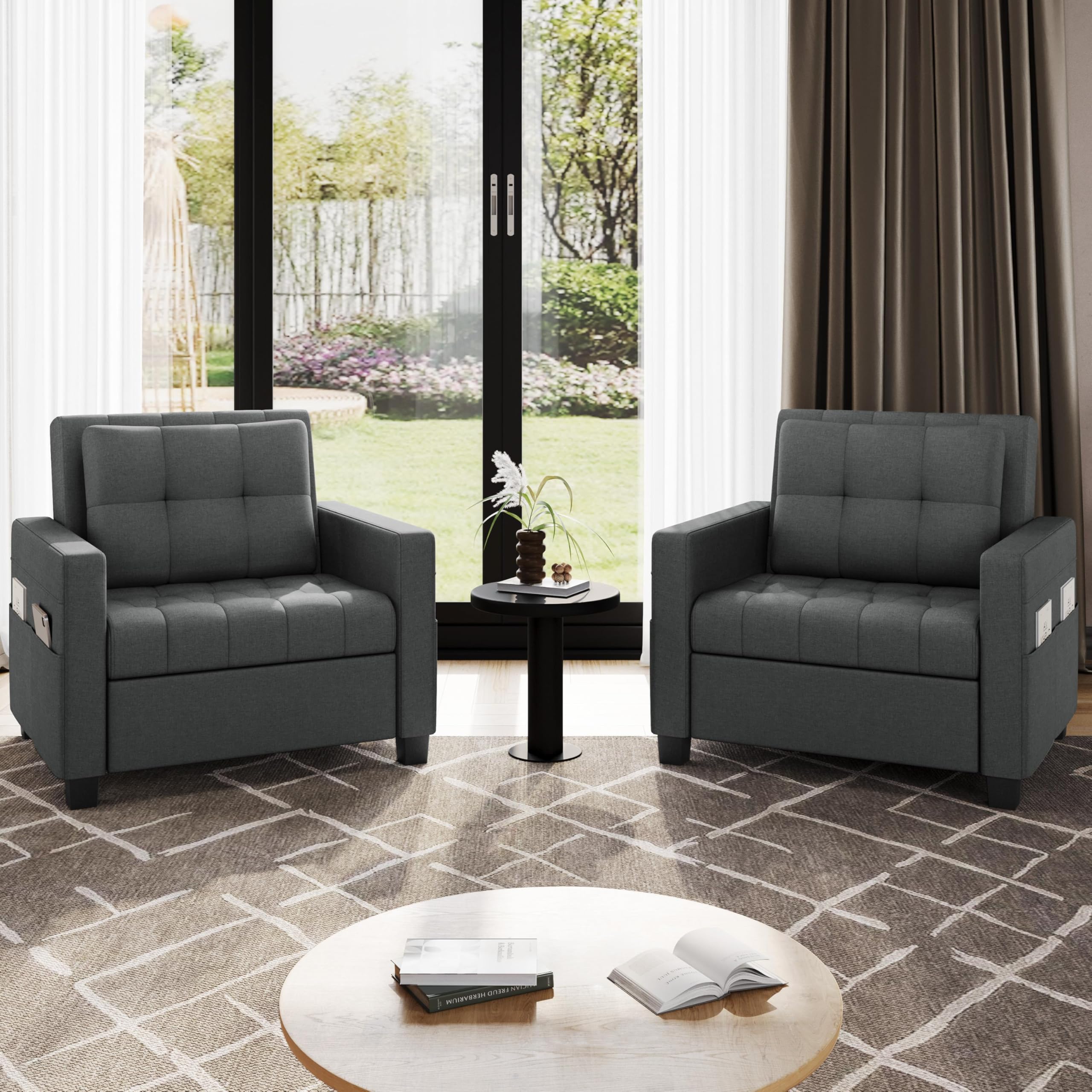 Yaheetech Divano Letto 3 in 1 Imbottito Divanetto Singolo con Schienale Regolabile Divano a 1 Posto per Soggiorno Camera da Letto Poltrona Pieghevole Ufficio Appartamento Grigio Scuro