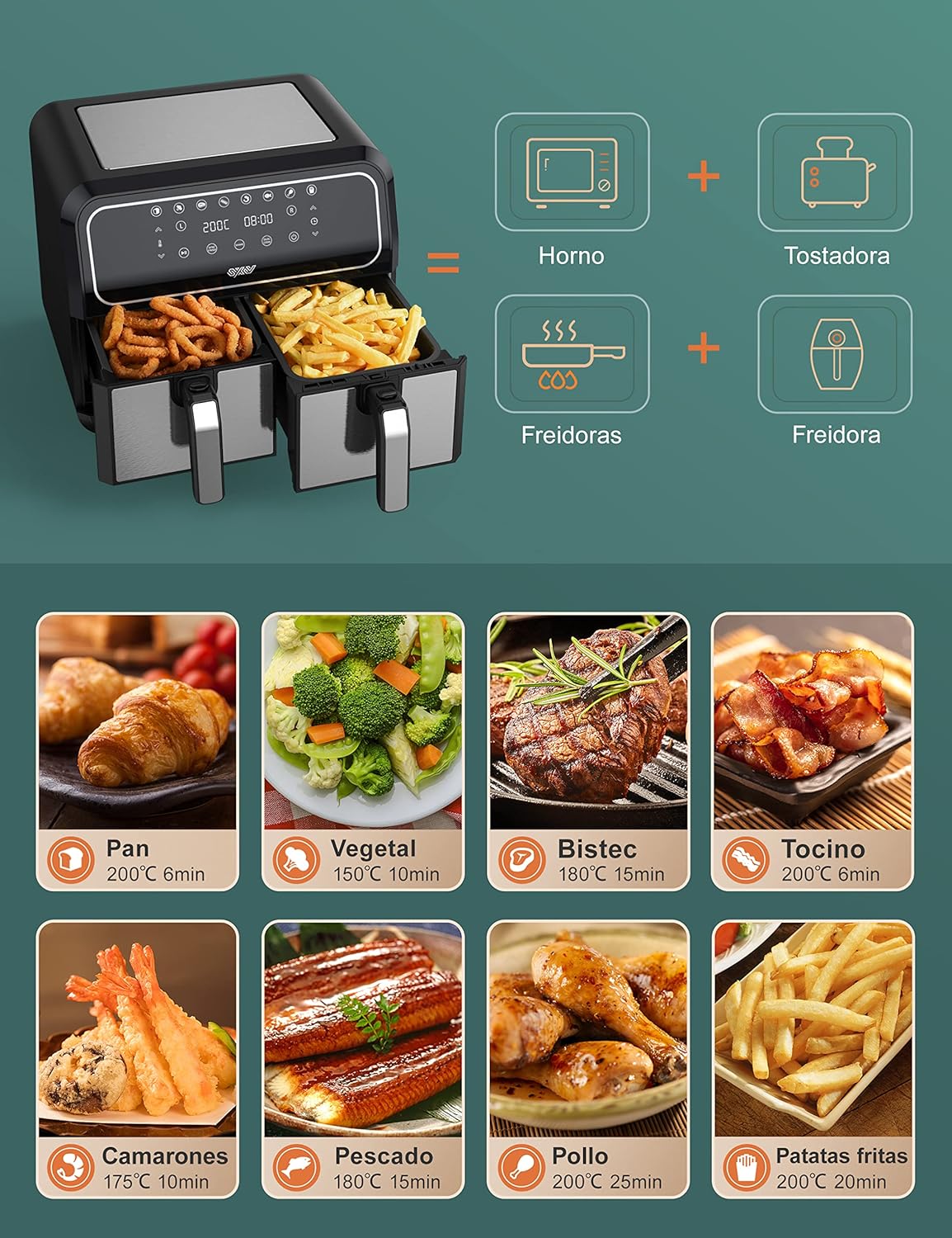 Innsky Freidora de Aire Dual Zone 8L - Doble Compartimento, 8 Programas 5 91TwALHOreL. AC SL1500