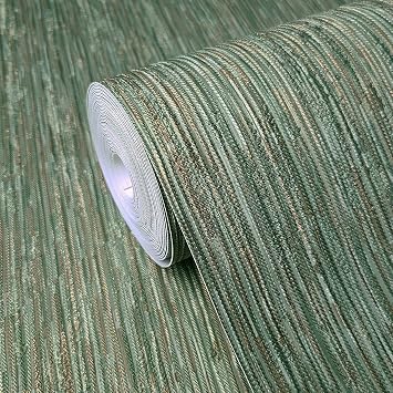 Unique Luxury Modern Green Bronze Metallic Wallpaper Stria Lines Faux Fabric Heavy Textured Contemporary Striped Plain
