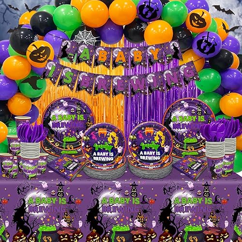 Suministros de fiesta de baby shower de Halloween, decoración de baby shower, Hocus Pocus, platos y servilletas Hocus Pocus, suministros para