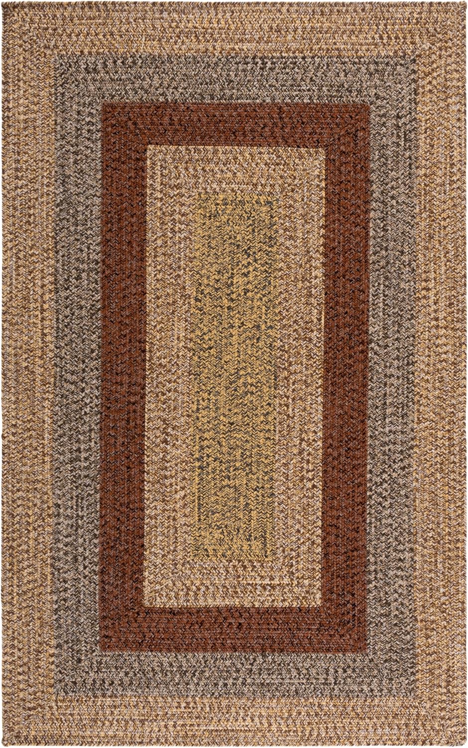 SAFAVIEH Washable Rug Outdoor Braided Collection - 6' x 9', Brown & Gold, Handmade & Reversible, Non-Shedding & Easy to Clean, Ideal for Patio, Backyard, Mudroom (BRD318T)