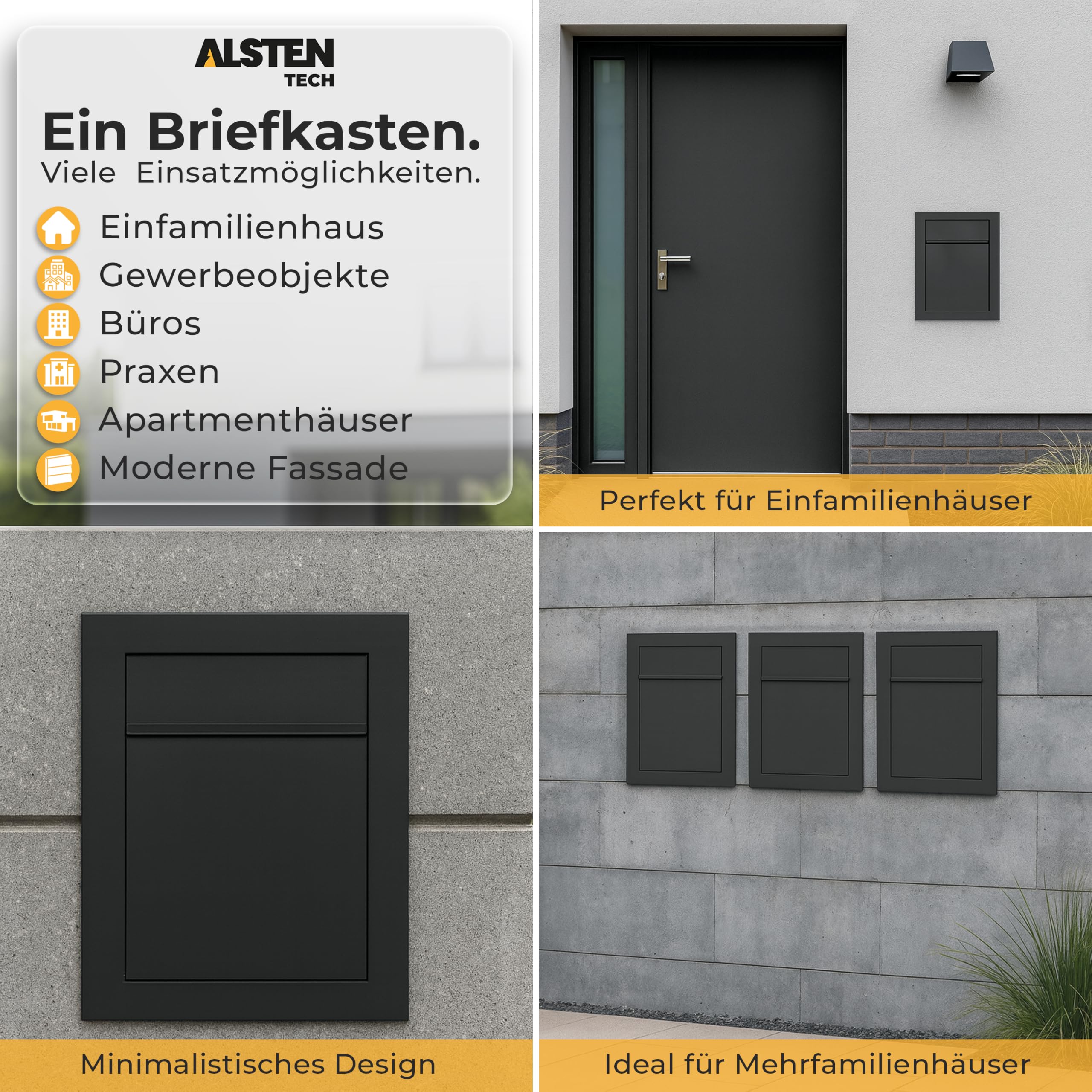 Unterputz Briefkasten Einbaubriefkasten RAL7016 Anthrazit flächenbündig
