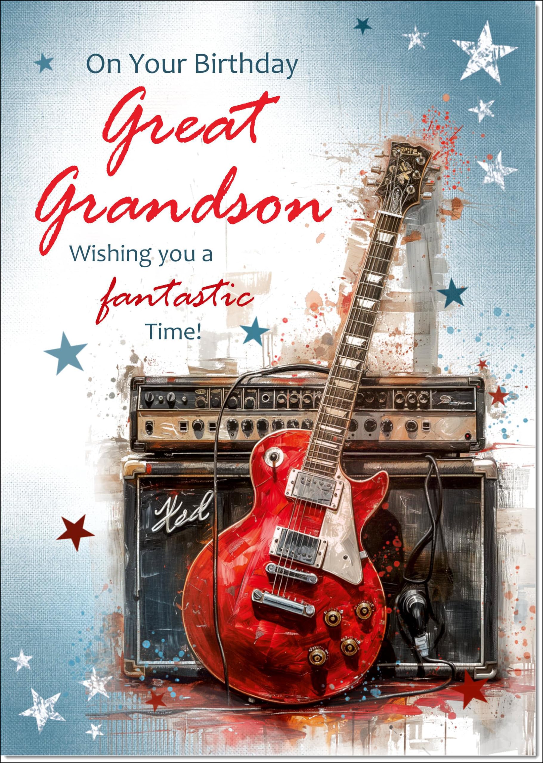 doodlecards Great Grandson Birthday Card Guitar Large A4 Size with Plain Envelope