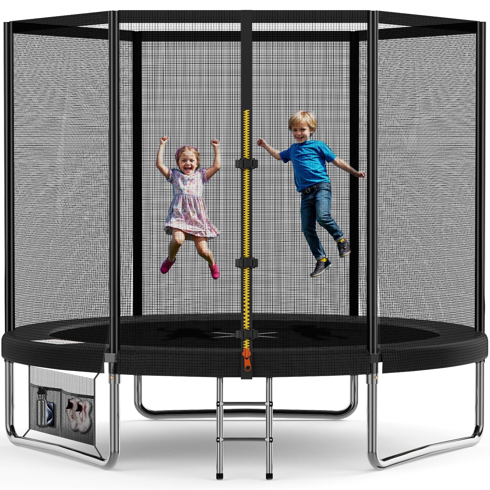 Devoko Cama Elástica Exterior para Niños Ø 183/228/305/366/427 cm, Trampolines para Niños con Malla de Zapatos, Escalera, Red de Seguridad, Capacidad de Carga 150 kg