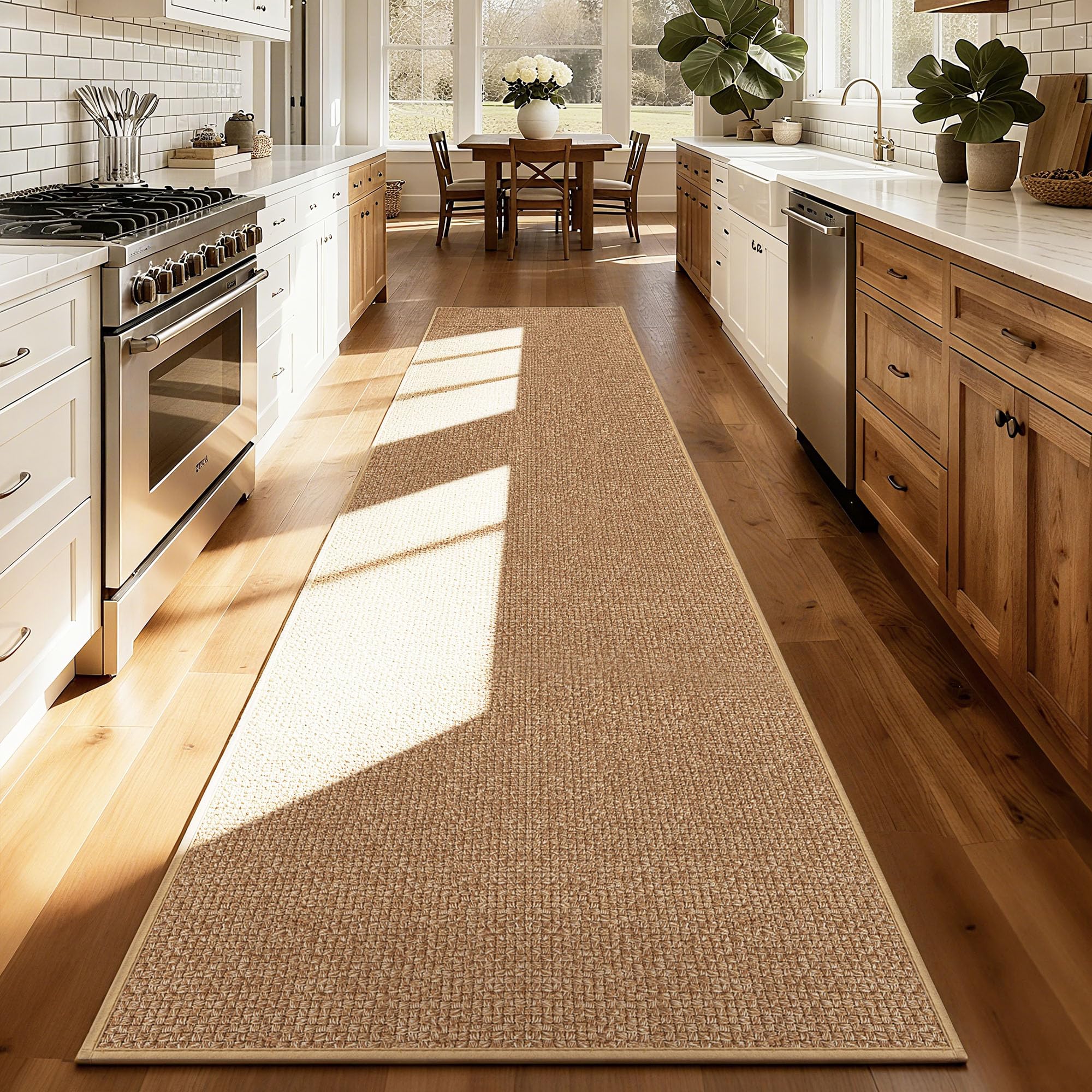 Carvapet Kitchen Mats for Floor, Super Absorbent Kitchen Rugs Non Slip Washable, Rubber Backing Soft Oatmeal Braided Kitchen Floor Mat Standing Mat Sink Mat(Brown,60 * 300cm) — image 1
