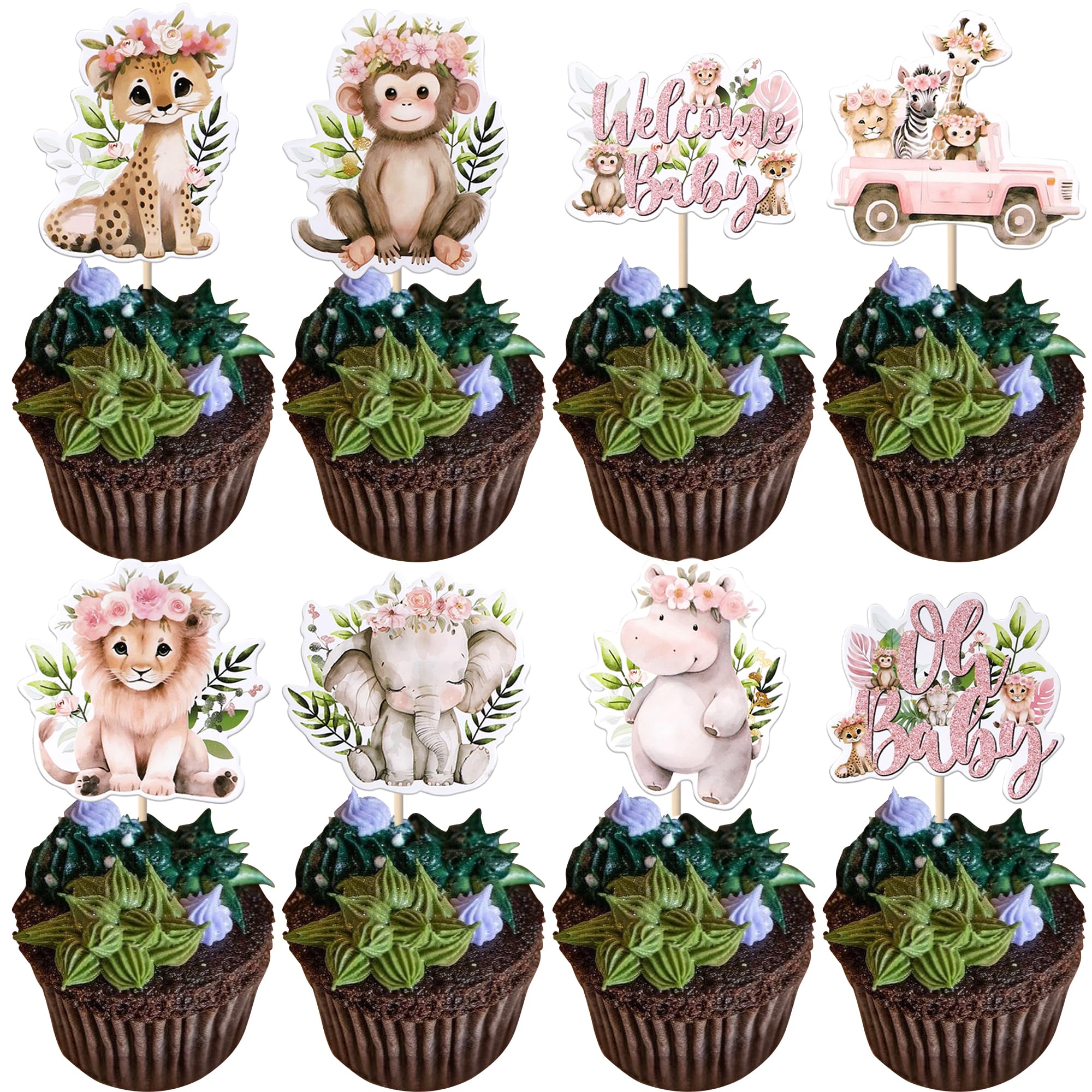 Xsstarmi 40 Pack Woodland Baby Shower Cupcake Toppers - Oh Baby Party Cake Decorations for Boy Girl Birthday - Animal Picks for Party Decorations