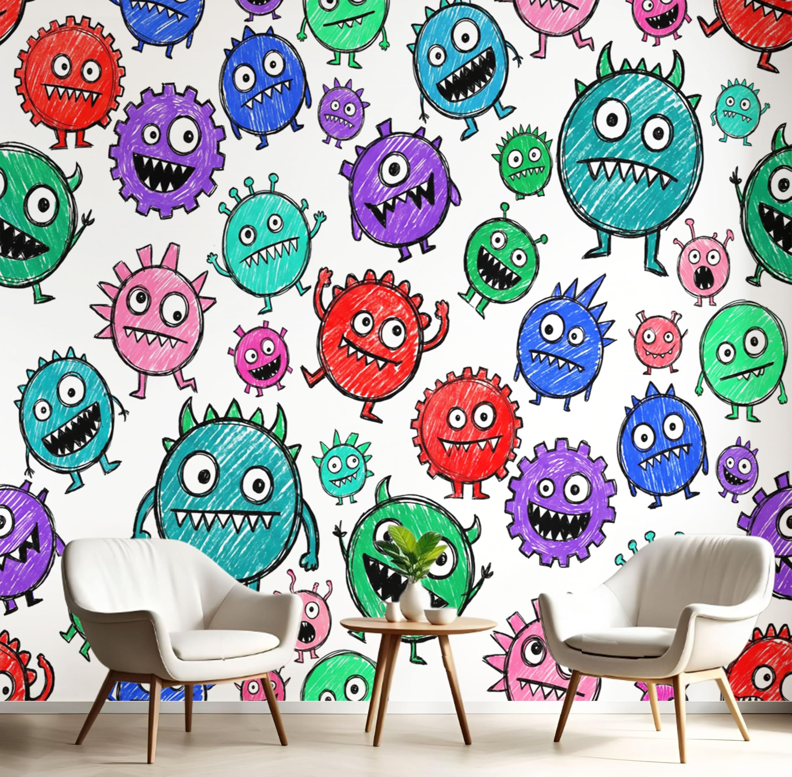 Papier peint panoramique monstres amusants pour chambre enfant