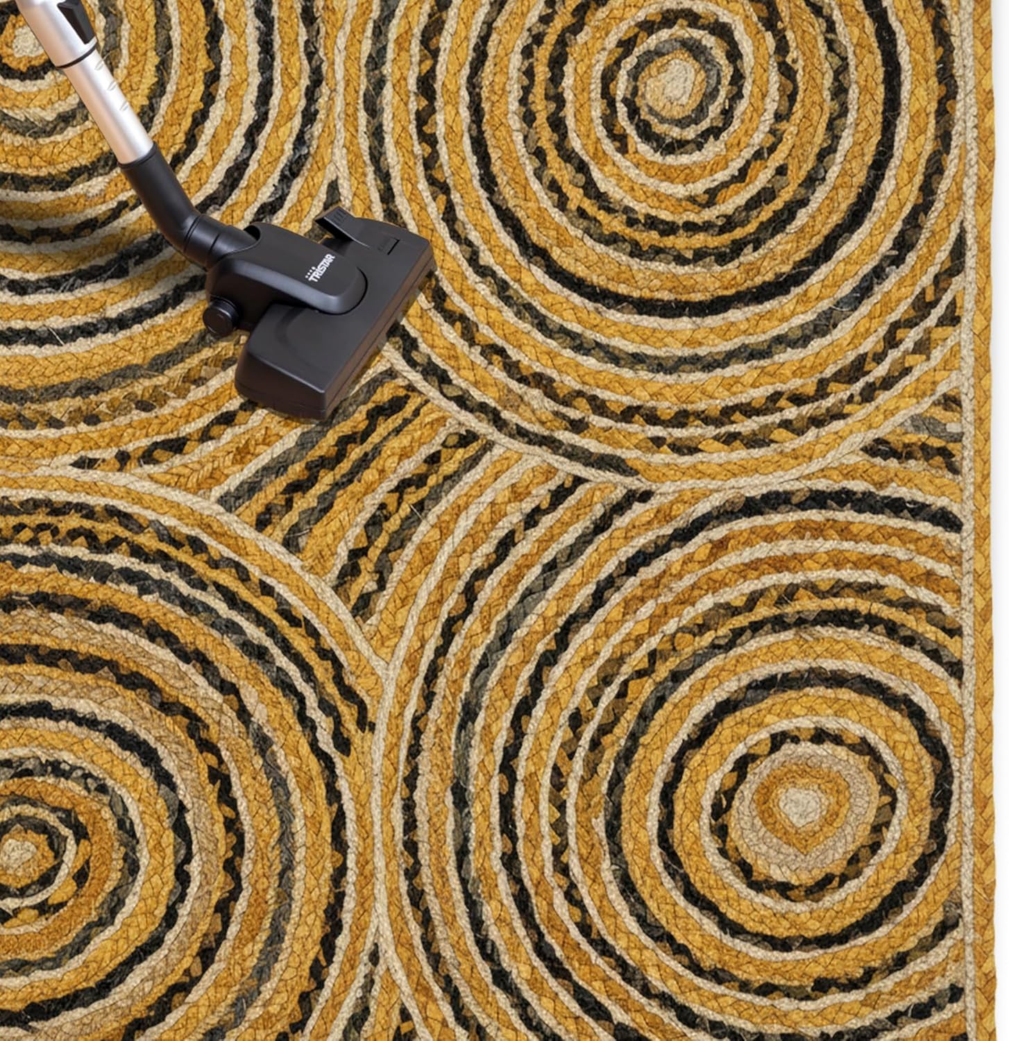 Premium Quality Jute Rug 12x15 Feet Area Rug Natural Fiber Jute Rugs Thick 0.27" Yellow & Black Chindi Geometric Rugs for Living Room Rustic Vintage Bohemian Décor Outdoor Carpet