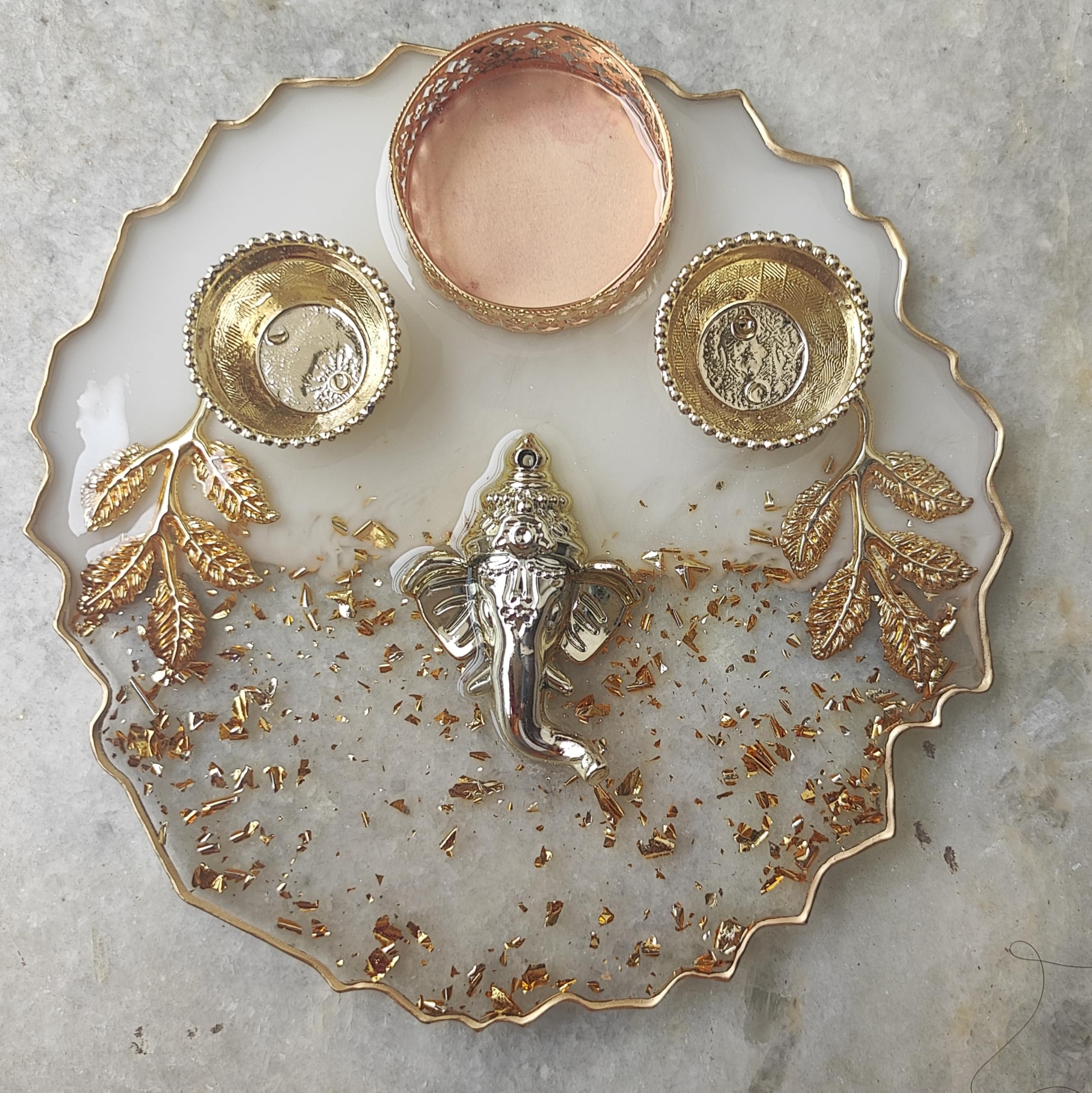 6inch Resin Pooja thali for Aarti/Diwali/Wedding/Raksha bandhan/Rakhi/Diwali Gifts/Housewarming Gifts-image-28