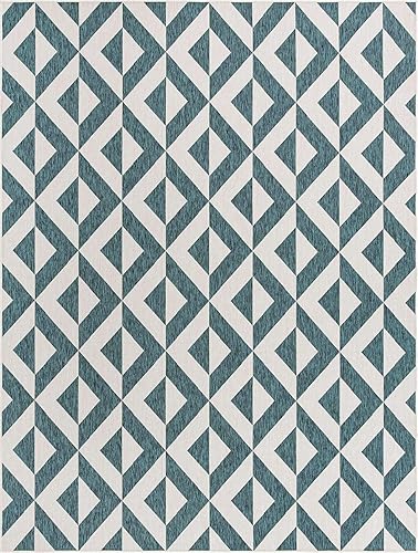 Vista 202 de Unique Loom Unique Loom Outdoor Collection - Alfombra de área - Napa (3 pies 3 pies, redonda, amarillo y aguamarina/amarillo)