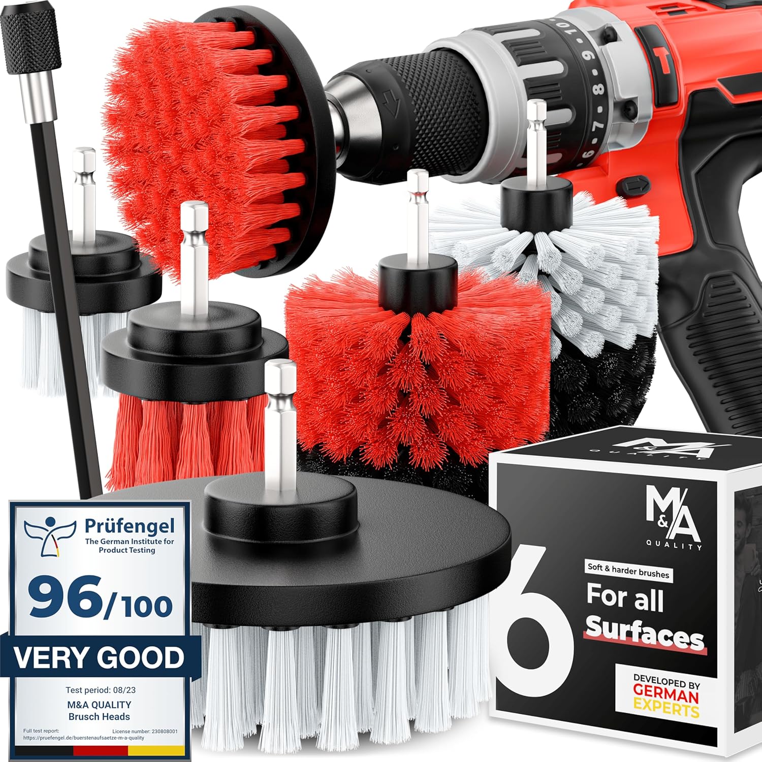 Cordless Car Cleaning Drill Brush [Soft and Hard Bristles] Quickly Cleans Car, Upholstery, Rims, Bathroom – Drill Brush Set