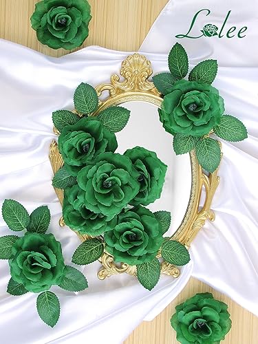 Miniatura 2 de LELEE Flores de cabeza de rosa con tallo  108 flores artificiales de rosa verde esmeralda a granel  Rosa de seda falsa para ramo de boda, fiesta,