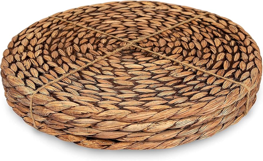 CENBOSS Woven Placemats (11.8" Set of 4, Brown Wash) Round Placemats, Wicker Placemats, Rattan Placemats, Plate Chargers