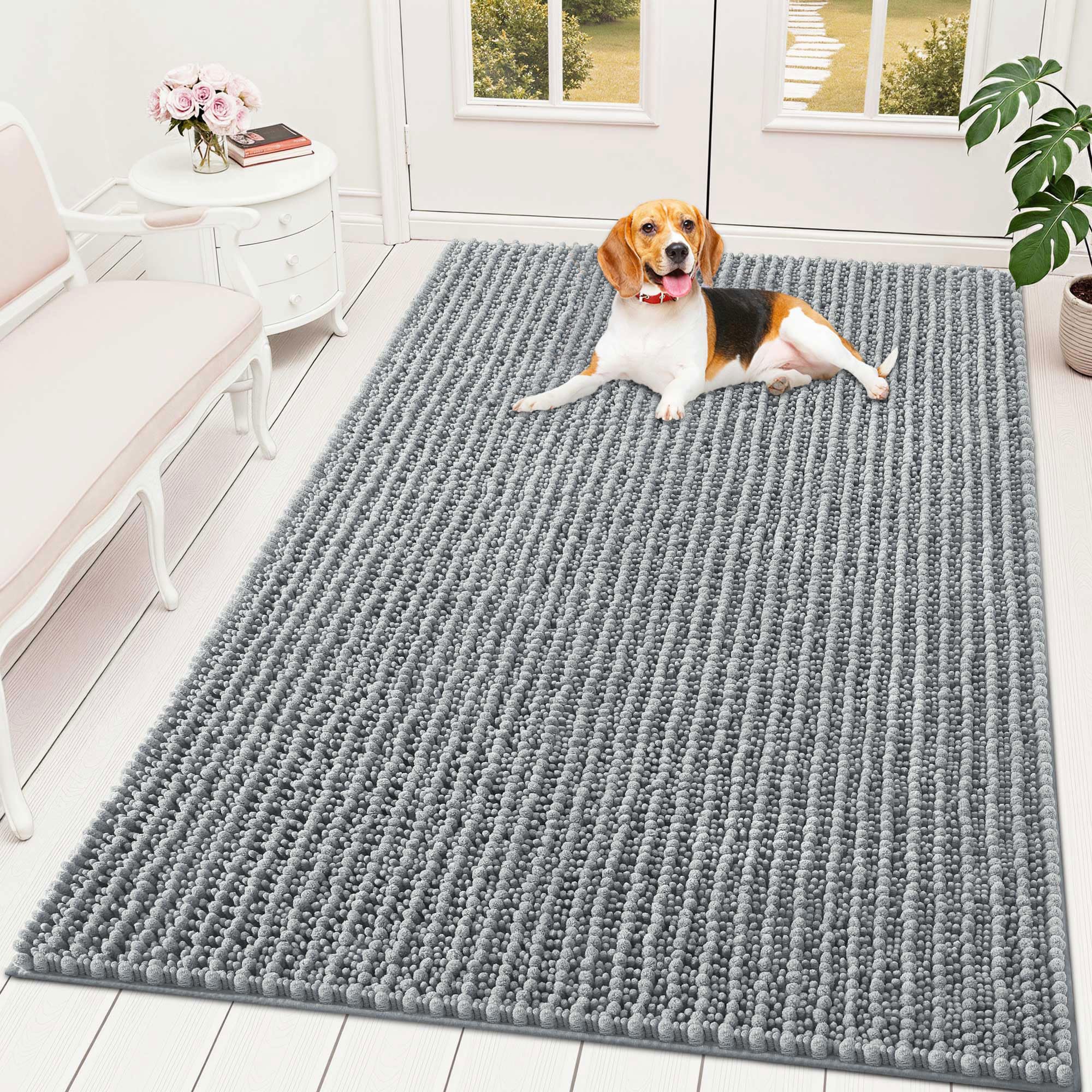 OLANLY Dog Door Mat for Muddy Paws 70x46, Ultra-Absorbent Chenille Mud Mat