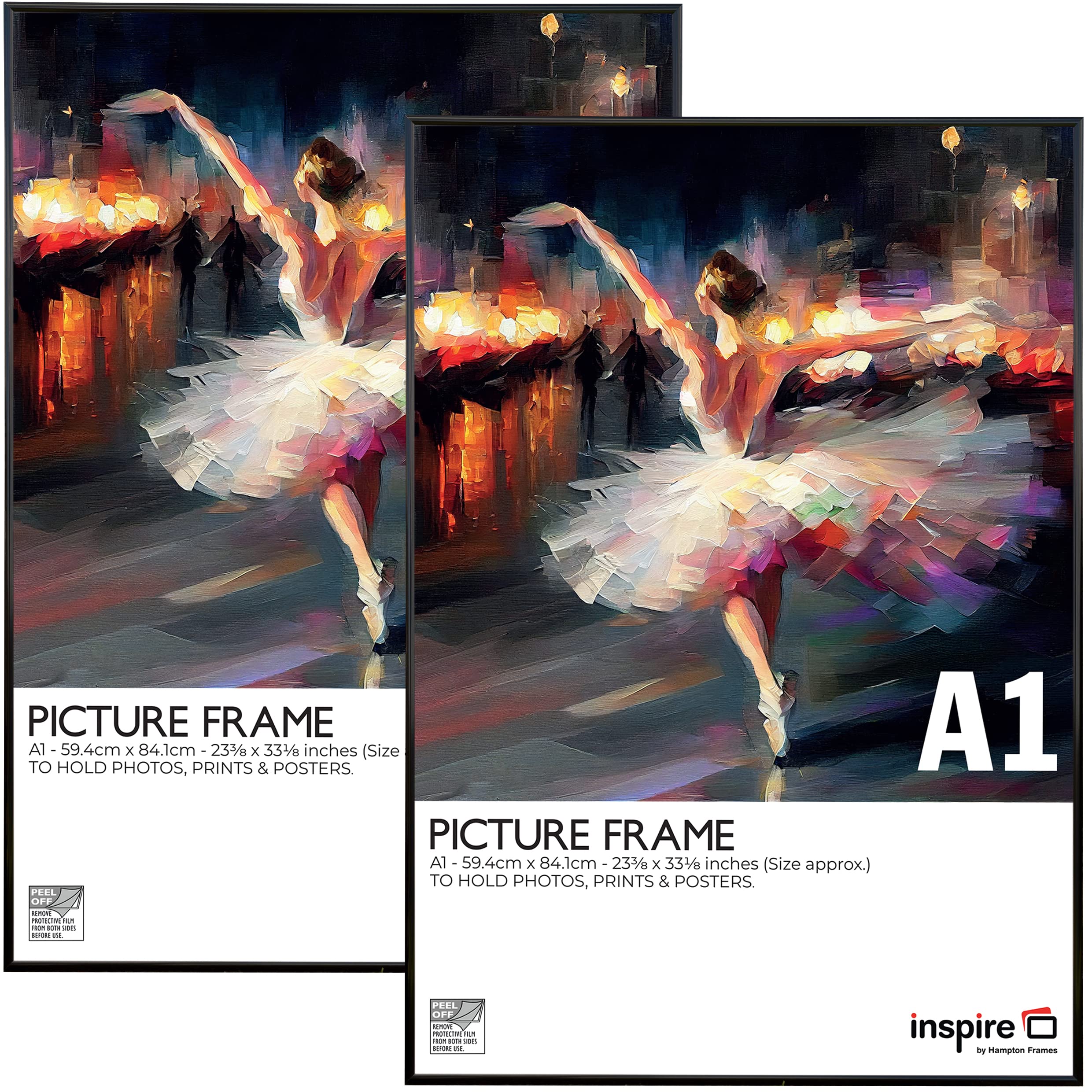 Inspire By Hampton ALUMINIUM A1 (59x84cm) Black Poster Certificate Frame Acrylic (Non-Glass) IBHPAAFA1BBLKX-PK2