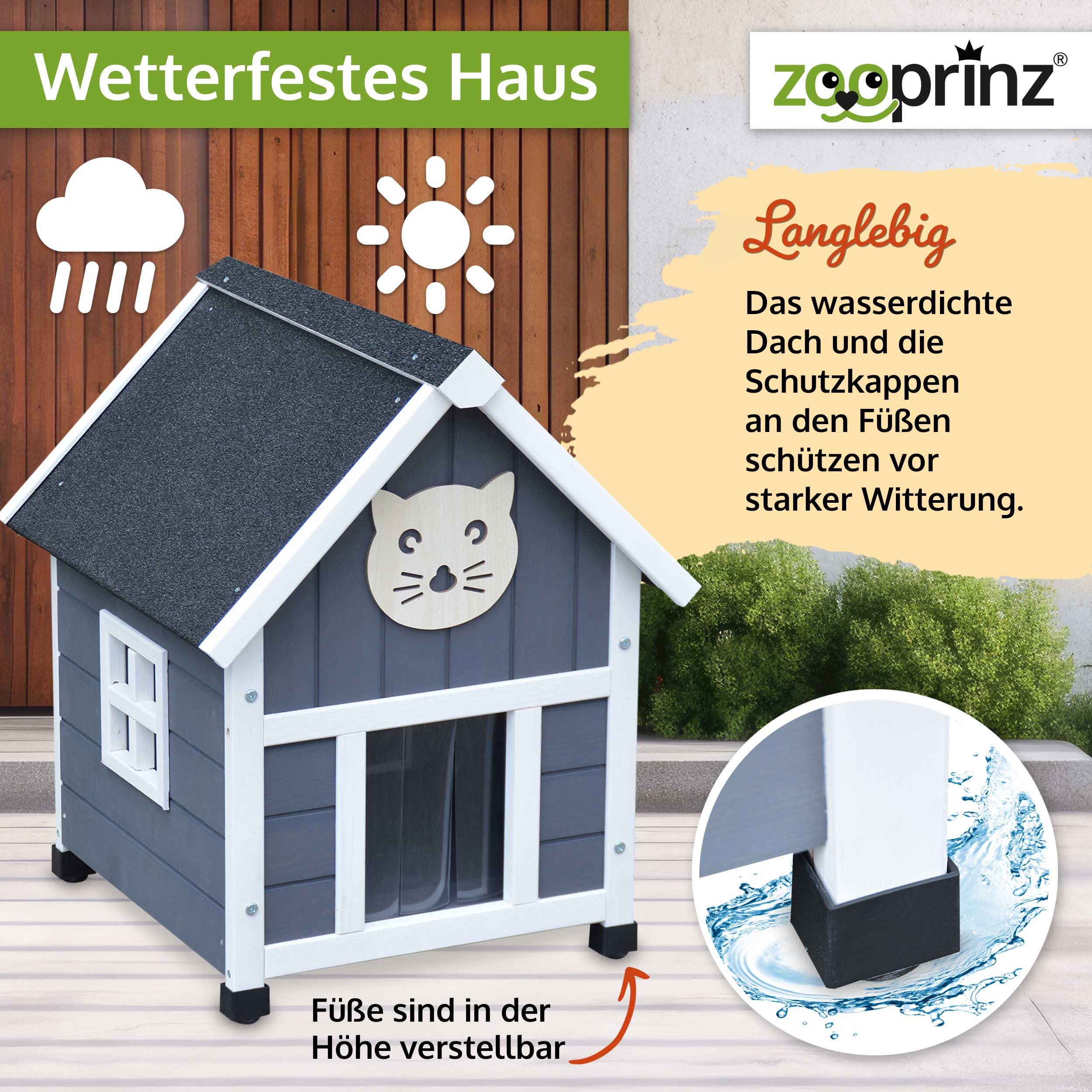 zooprinz Holz Katzenhaus – Katzenhütte im Skandi-Look, Grau-Weiß