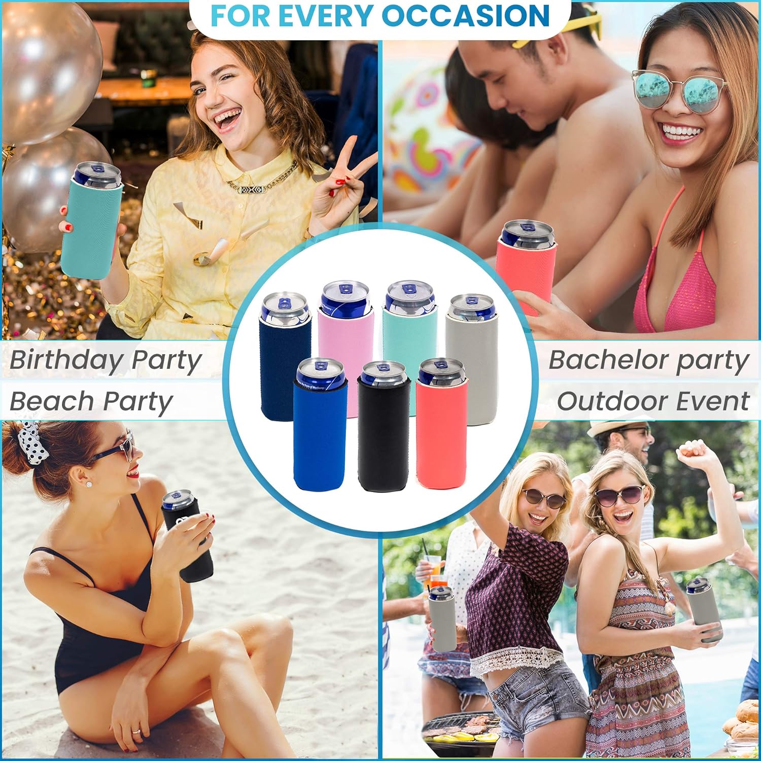 QualityPerfection Slim Can Cooler Sleeves, Beer/Energy Drink Blank Tall Skinny 12 oz 4mm Premium Neoprene, Thermocoolers for 12 oz Beverage (6, Multi Color): Home & Kitchen