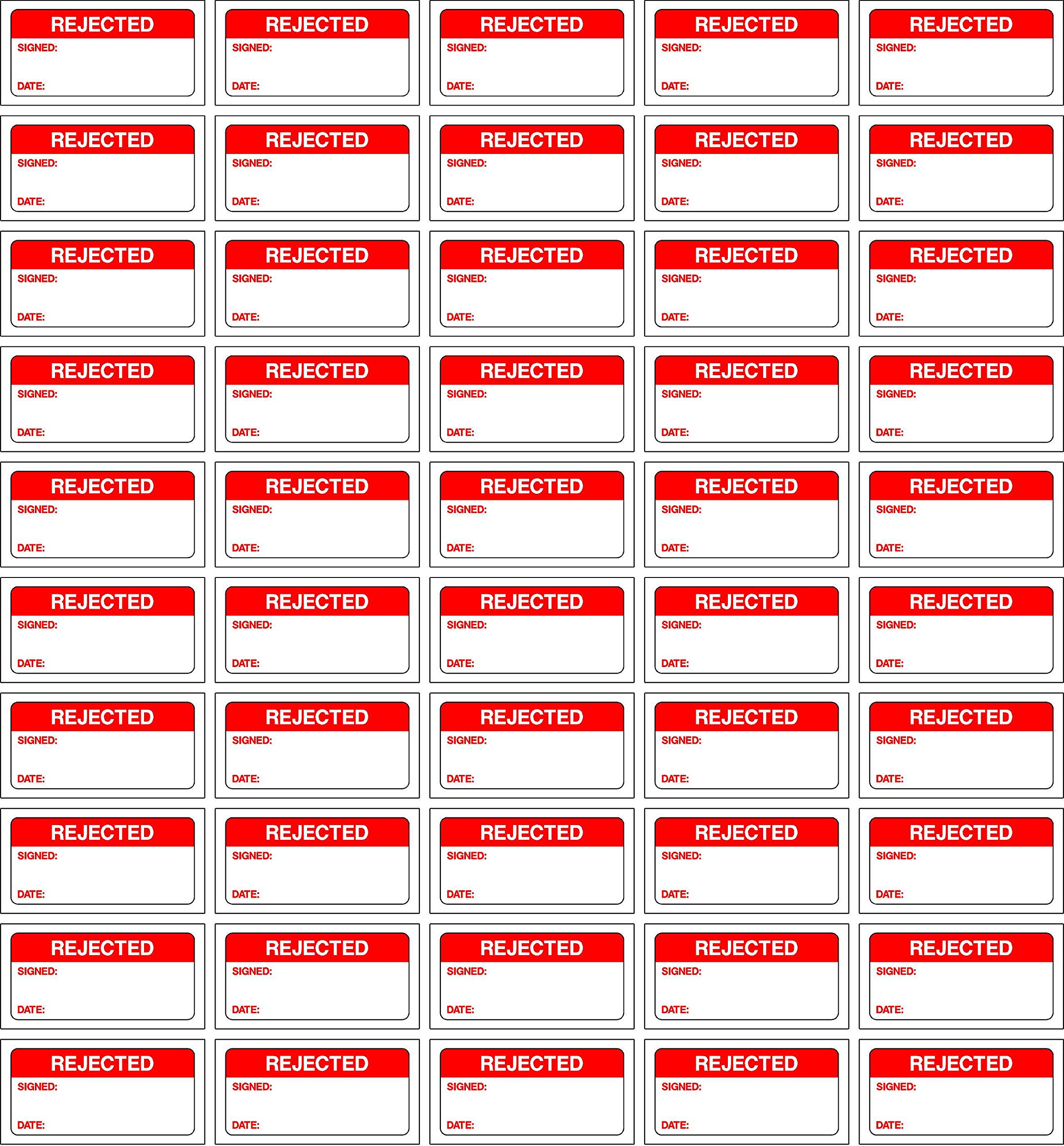 Quality control labels Rejected signed and date - 50 Stickers 40mm x 20mm