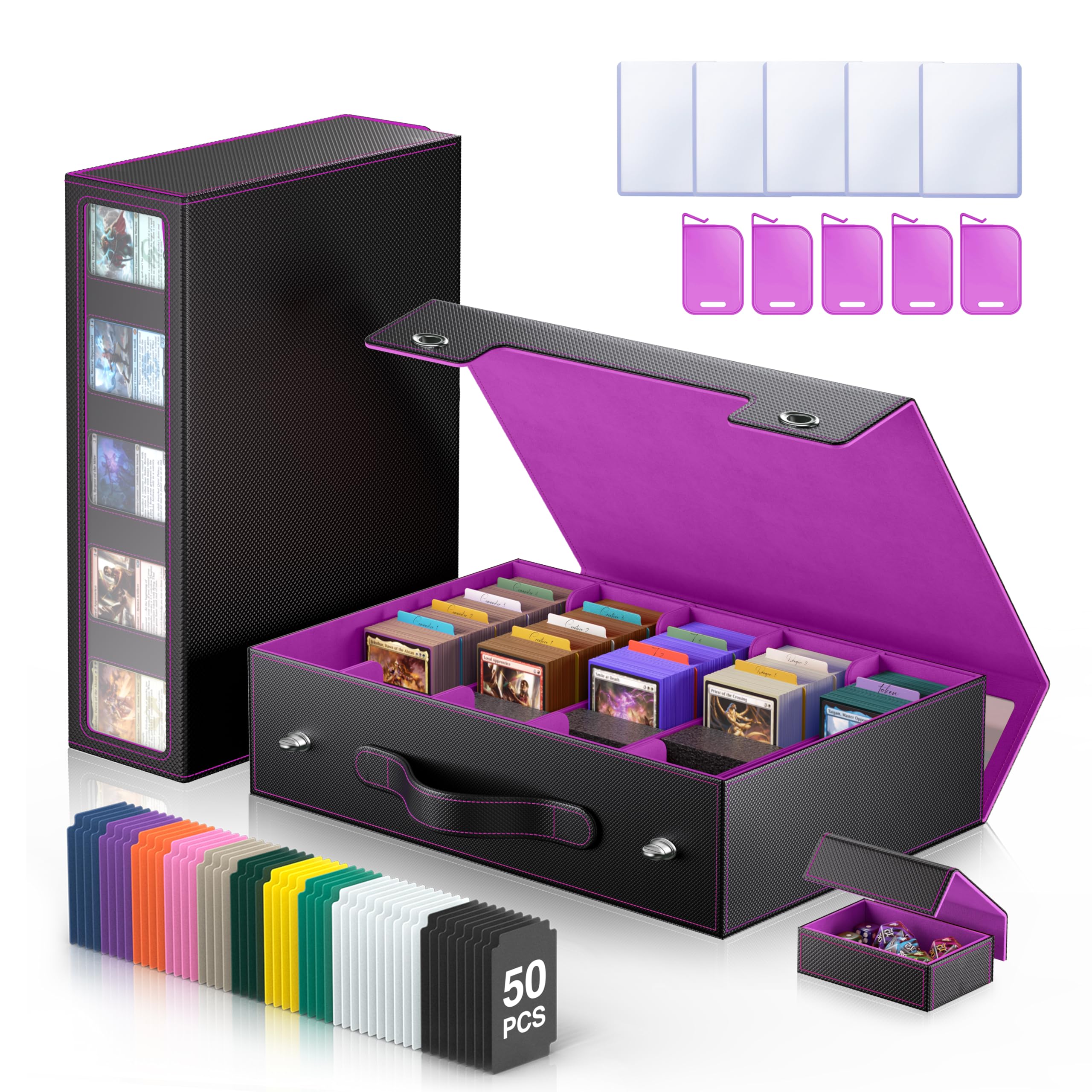 Trading Card Storage Box 3900+ with Handle, Black Purple