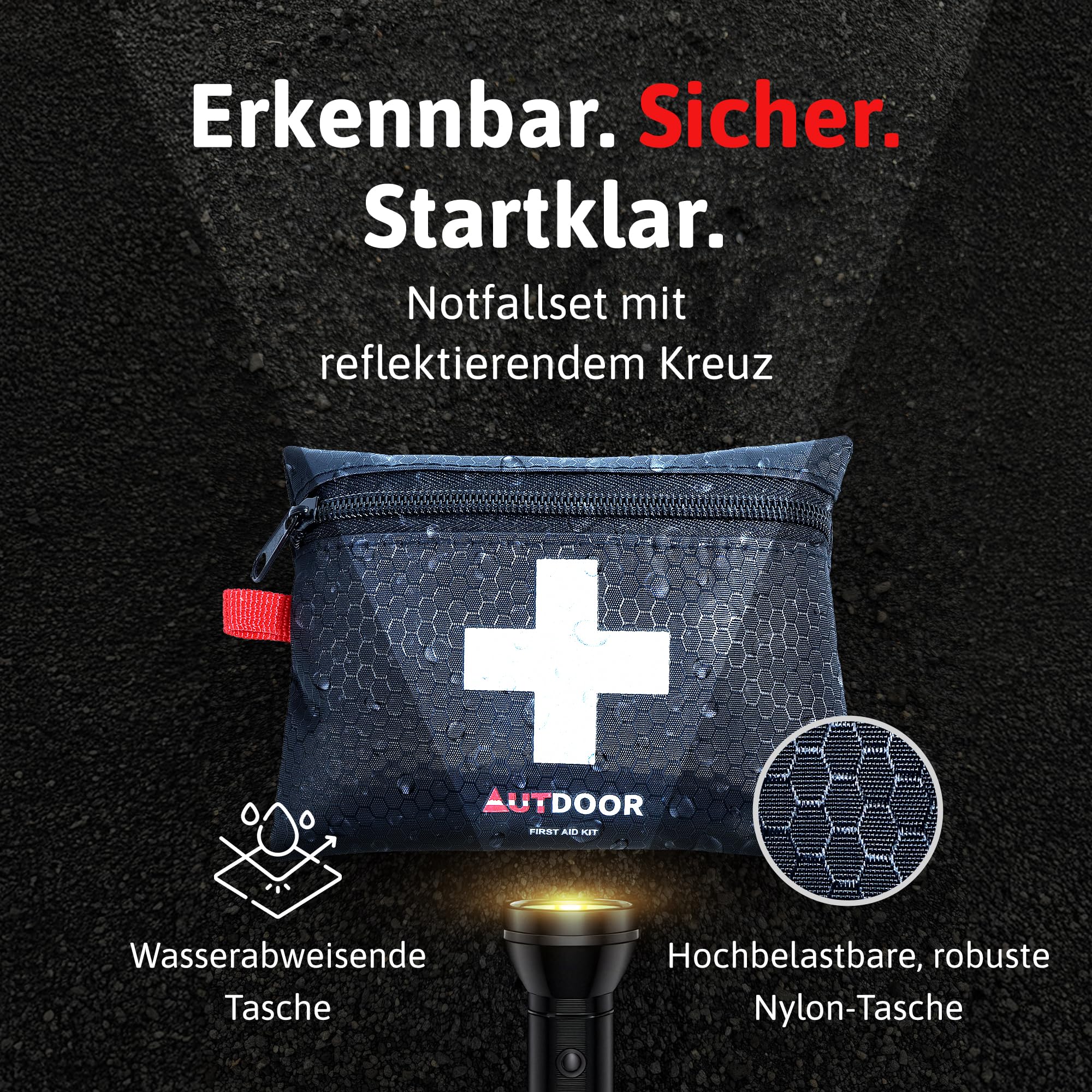 AUTDOOR® Erste Hilfe Set Lite – ultraleicht & kompakt – entwickelt von Ärzten – Robuste Reiseapotheke für Wandern, Klettern & Wassersport – Notfalltasche mit Essentials
