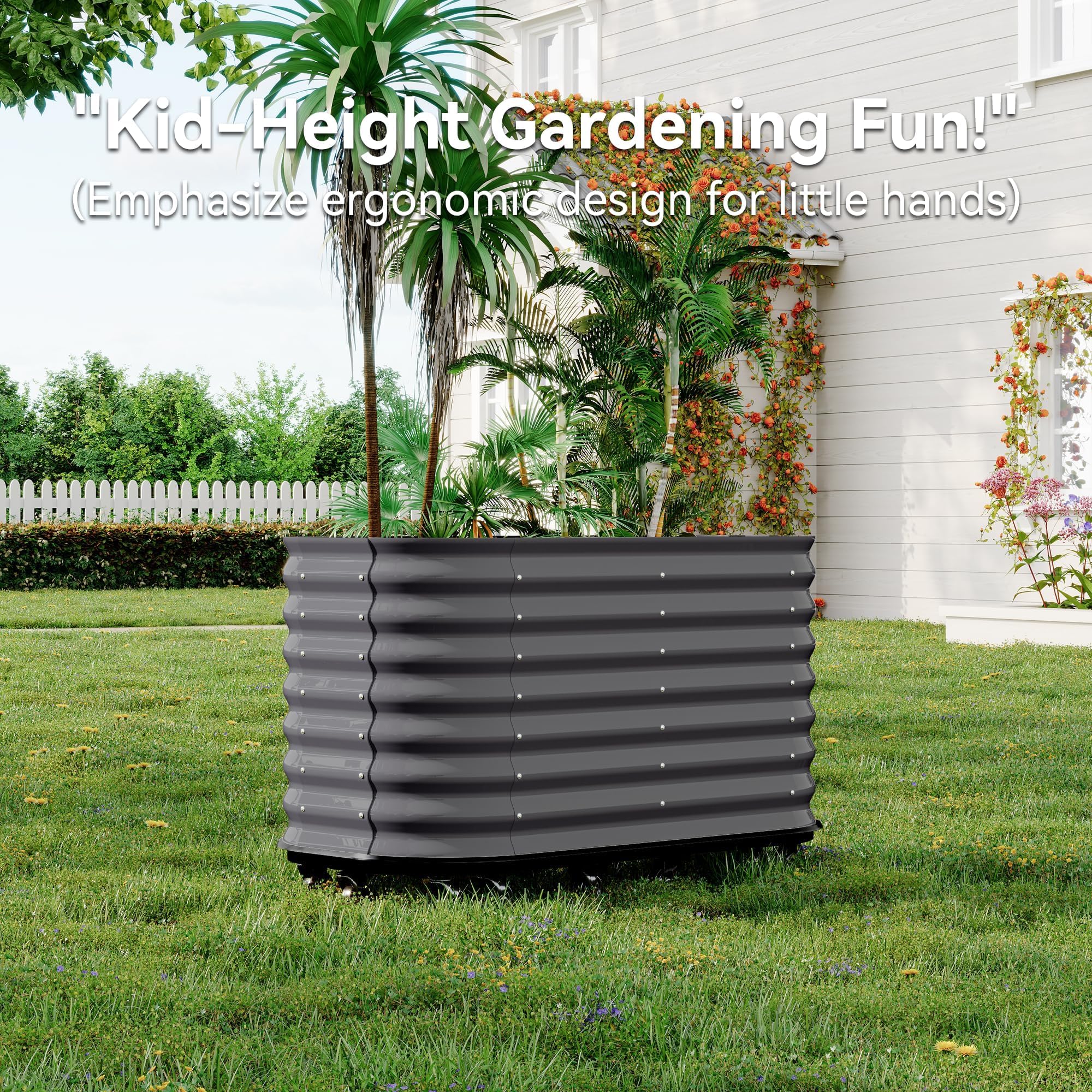 Grand Jardinière surélevée en Acier galvanisé sur roulettes,Potager surélevé avec réserve d’Eau,Durable & Antirouille,Bac surélevé/Carré Potager pour Jardin,Terrasse,Balcon(195X60X50cm,Gris)