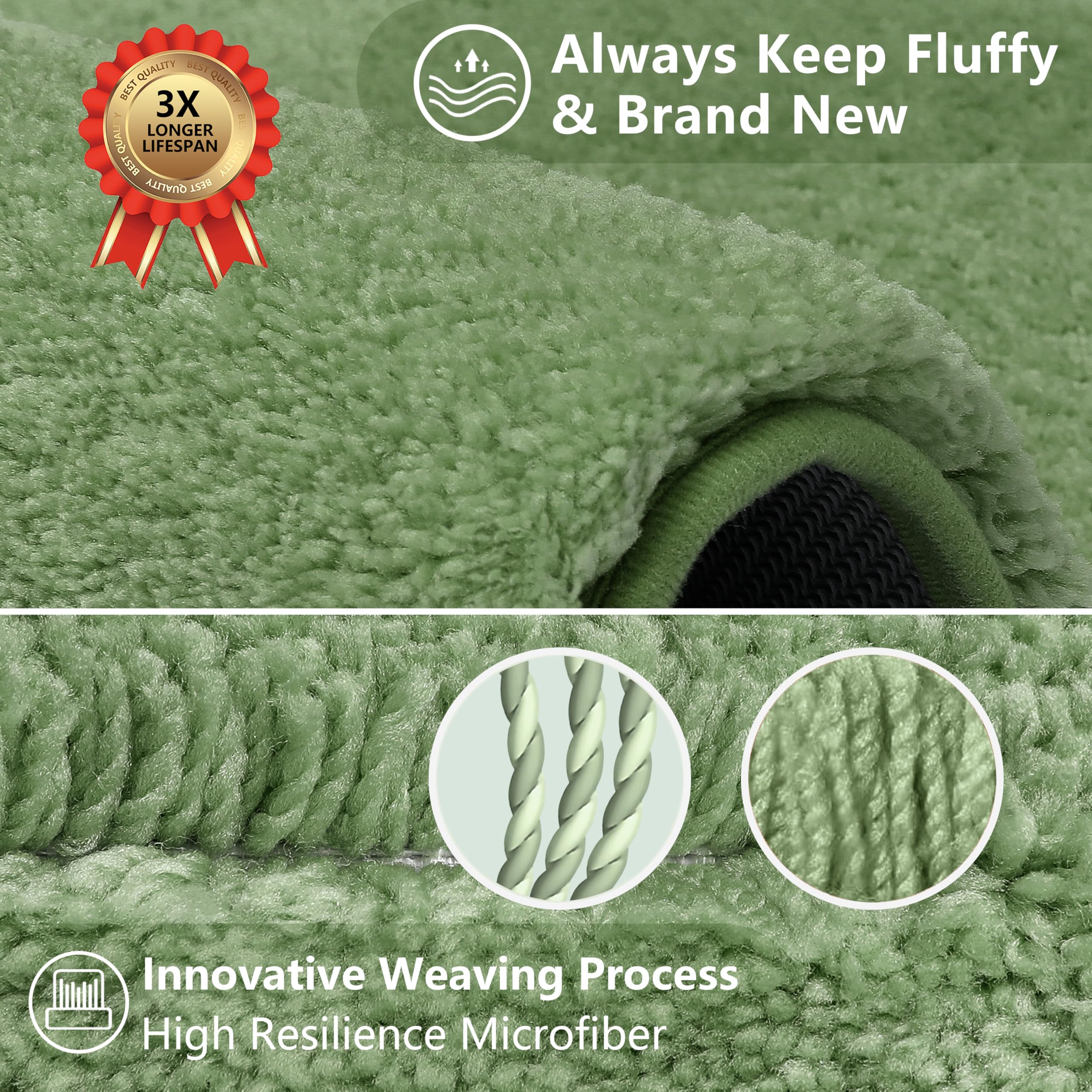 VANZAVANZU Non Slip Bath Mat, Threefold Lifespan, Super Soft Absorbent, Green, 50 x 80cm - Image 2