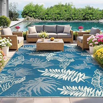 Outdoor Rug Weatherproof 180 x 270 cm Plastic Straw Reversible Balcony Garden Rug UV-Resistant Lightweight Outdoor Rug for Patio Camping Picnic Motorhome