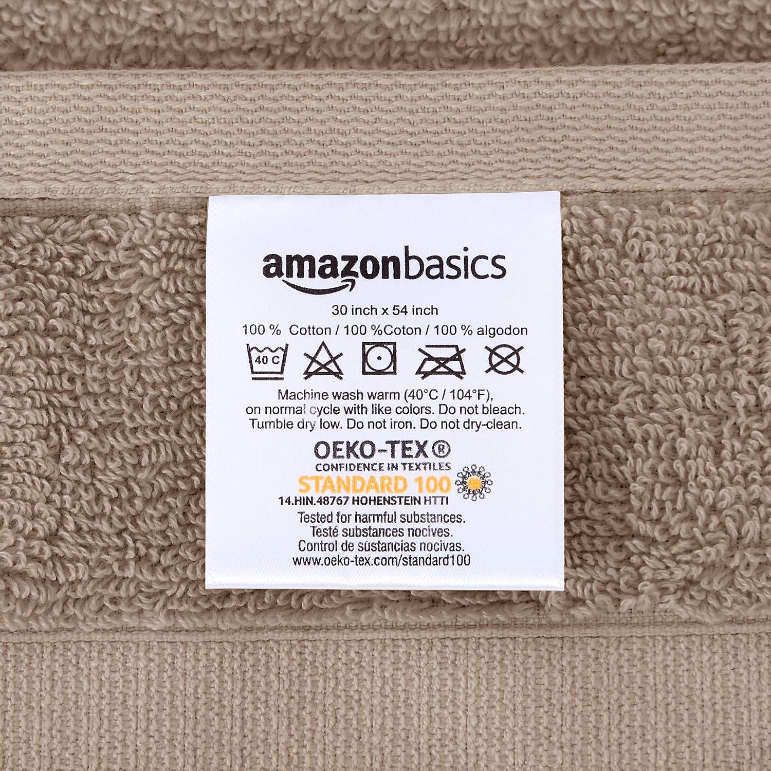 Amazon Basics Everyday Bath Towels, 6 Piece Set, Taupe, 100% Soft Cotton, Durable