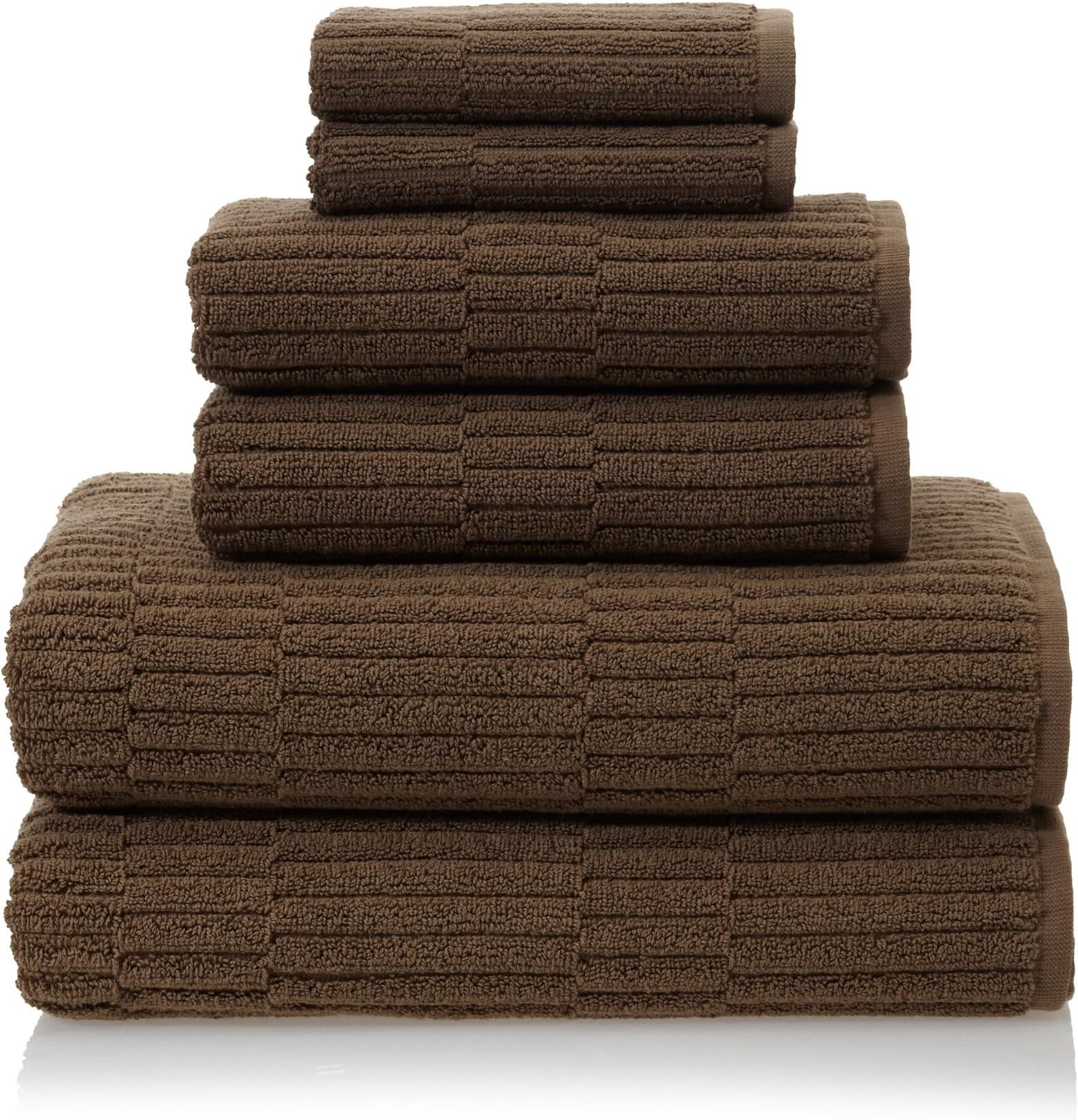Oxford Ribbed 100% Turkish Cotton 6Piece Towel Set, Khaki, 2 Washcloths, 2 Hand Towels, 2 Bath Towels