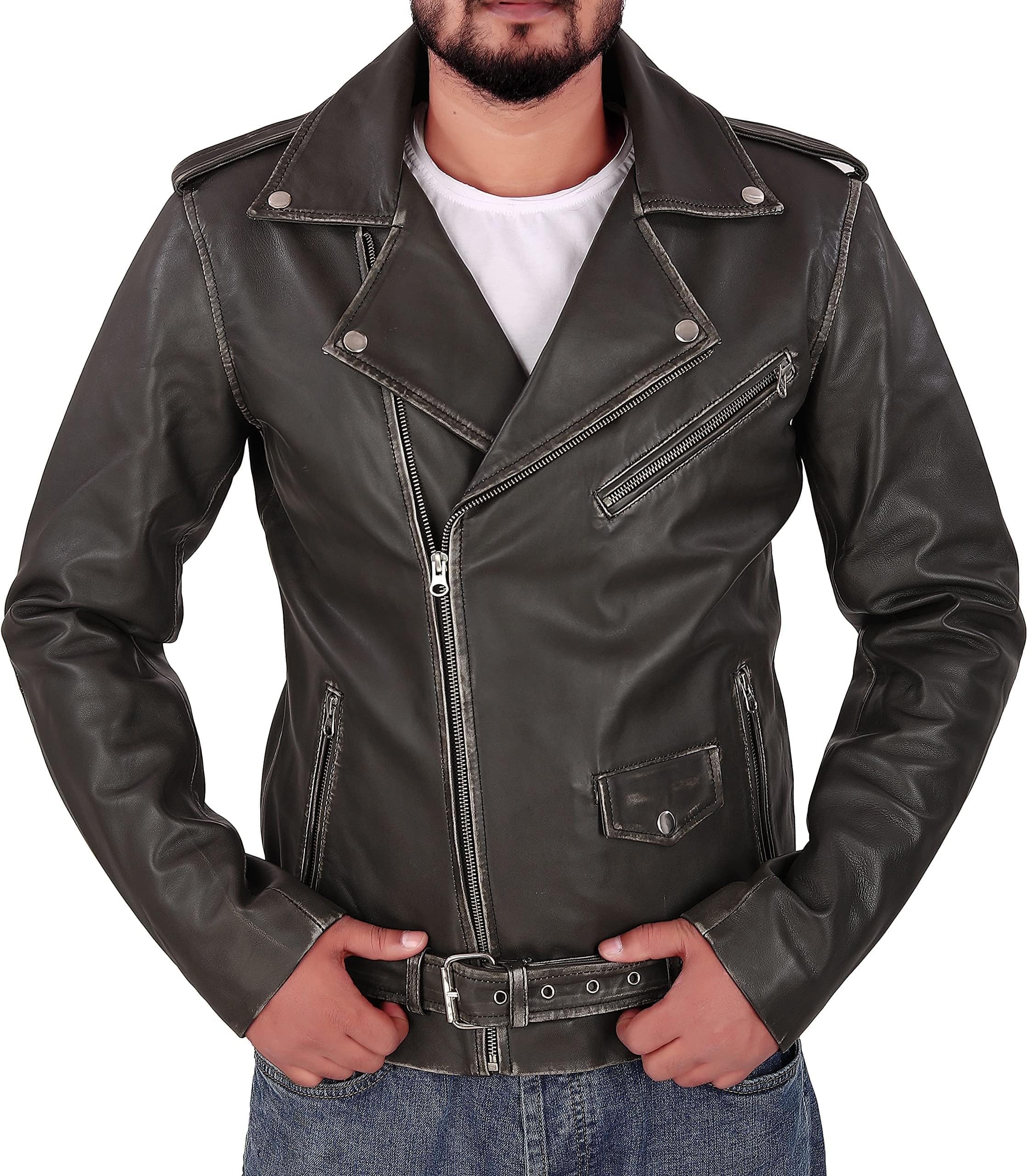 - Men Leather Jacket - Lambskin Winter Vintage Motorcycle Biker Jacket, Moto Riding & Racing Jacket