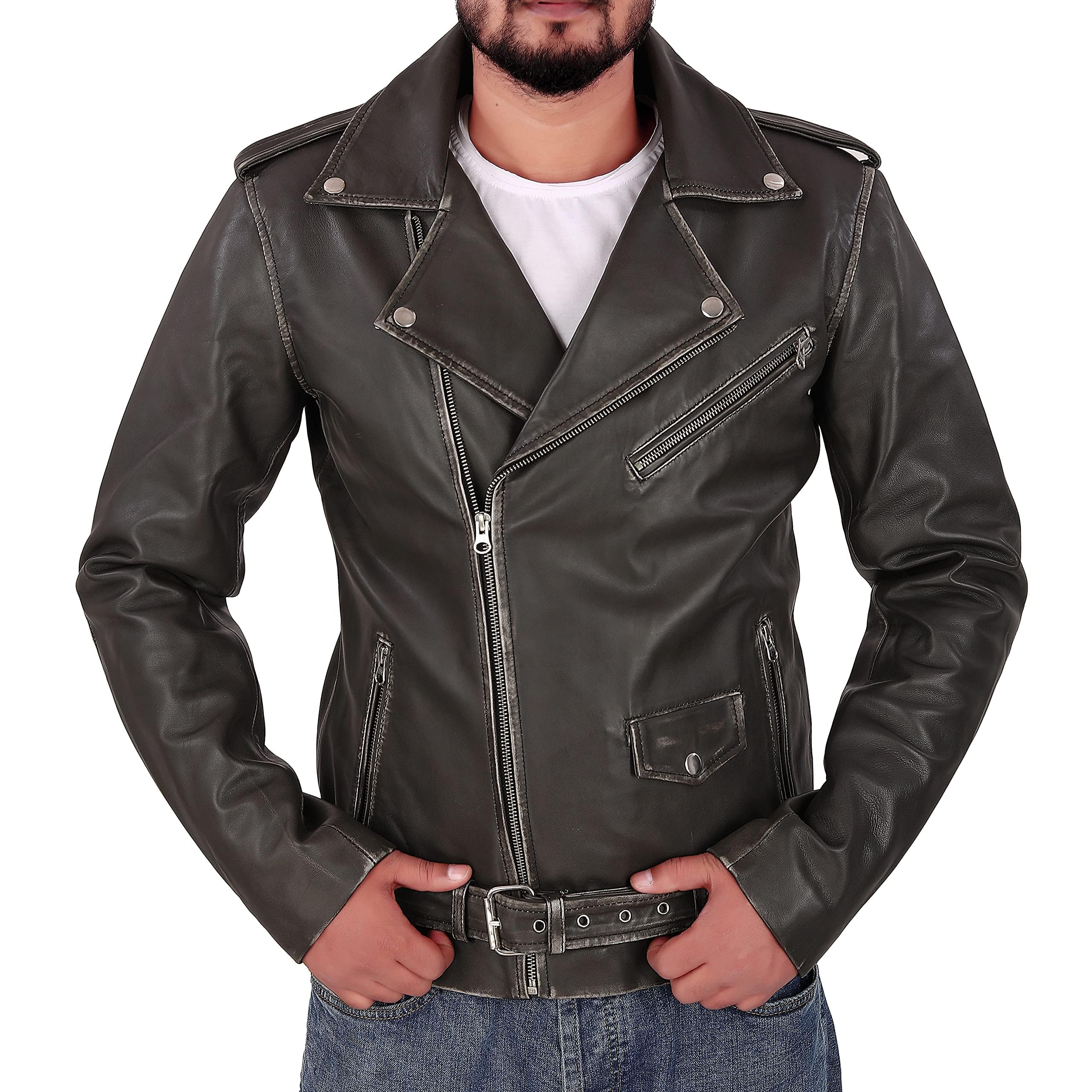 - Men Leather Jacket - Lambskin Winter Vintage Motorcycle Biker Jacket, Moto Riding & Racing Jacket
