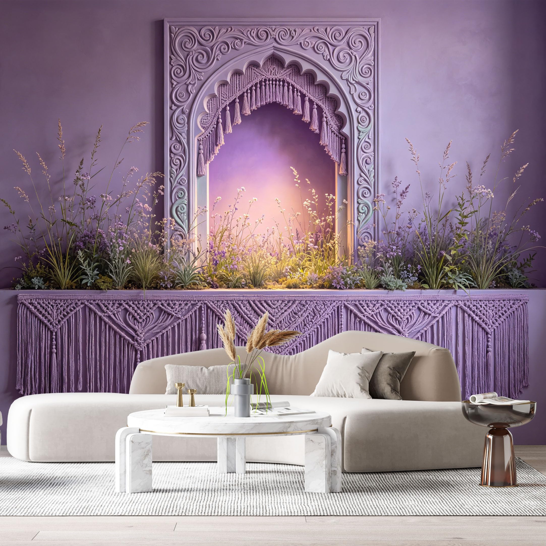 Custom Size Wall Murals Lavender Arch Macrame Geometric Monochrome 3D Trompe L'Oeil SelfAdhesiveWall Fabric Removable Wallpaper Wall Decor for Living Room Bedroom Bathroom