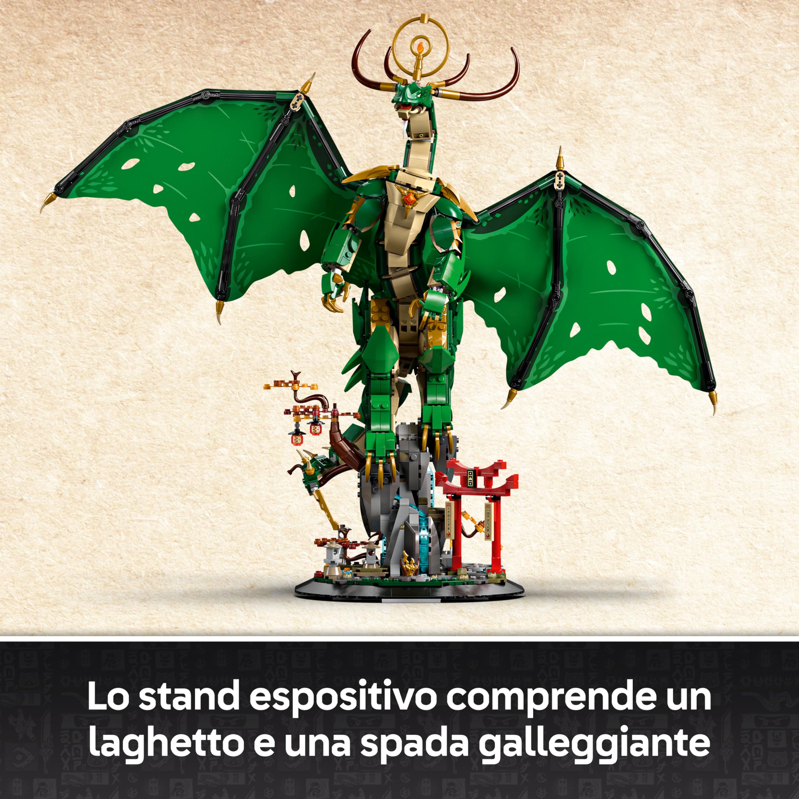 LEGO Ninjago Drago-Guardiano - Giocattolo da Costruire di Action Figure Snodabile con Minifigure del Maestro Wu ed Espositore Effetto Roccia - Regalo per Bambini 14+ Anni Fan di Monstrosity - 71847