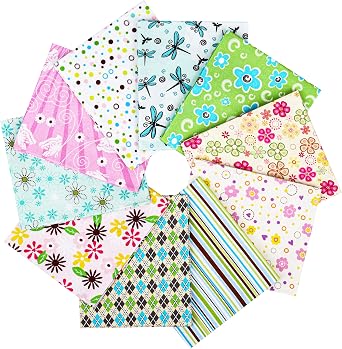 Craftido -25 Options- 100% Cotton Quilting Fabric Bundles 10pcs Fat Quarters 18x21-Medium Weight 5.2 oz- Soft Cotton for Quilting, Sewing Project, Patchwork, DIY Crafts - Spring