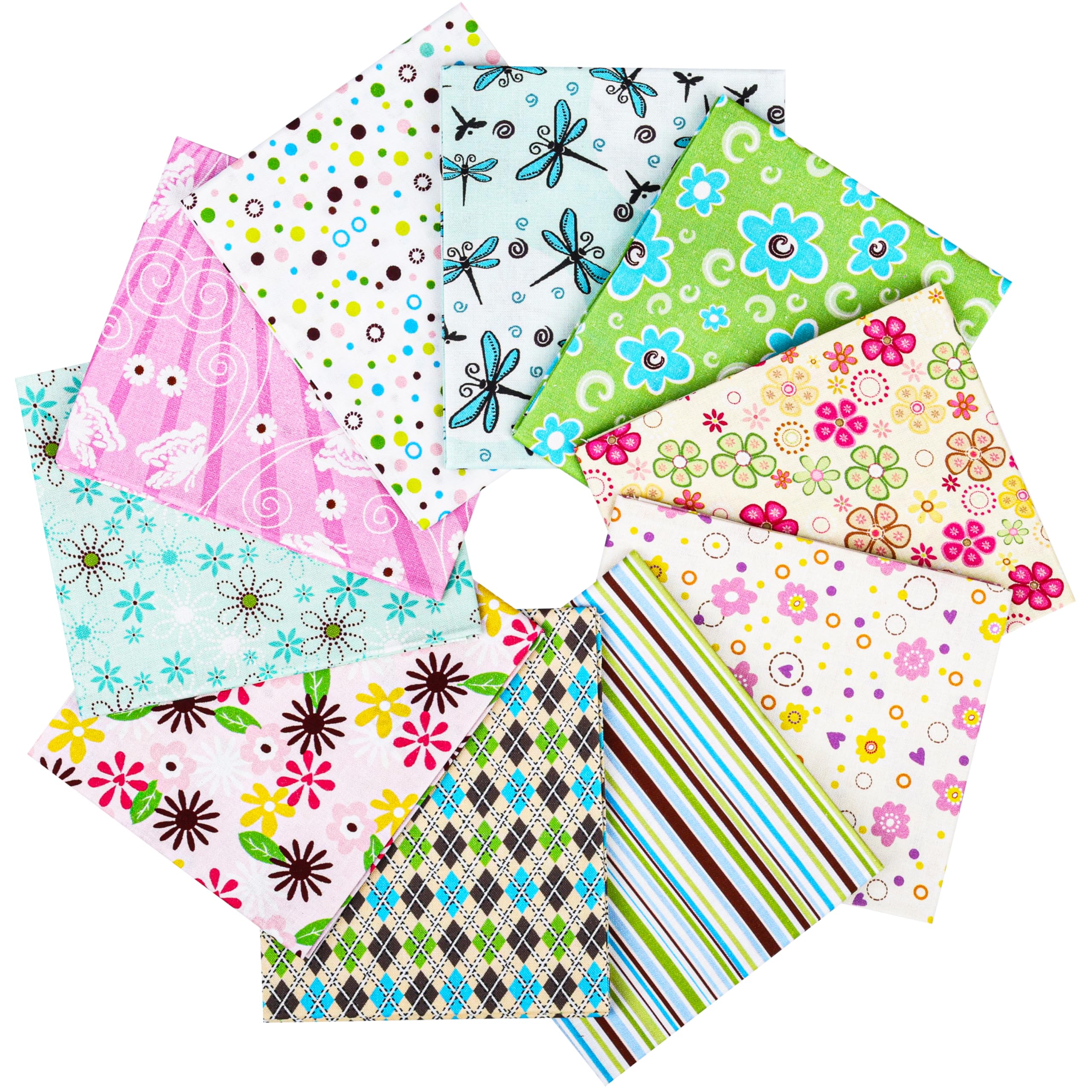 Craftido 10 Stück 18”x21” (46x53 cm) Fat Quarters Stoffpakete - Mittleres Gewicht 145g - 100% Baumwollstoff für Quilten, Nähen, Patchwork, DIY und handgefertigte Bastelarbeiten - Spring