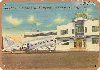 7 x 10 METAL SIGN - New Jersey Postcard - Newark Airport, Newark, N. J. (showing new administration building) .j - Vintage Rusty Look