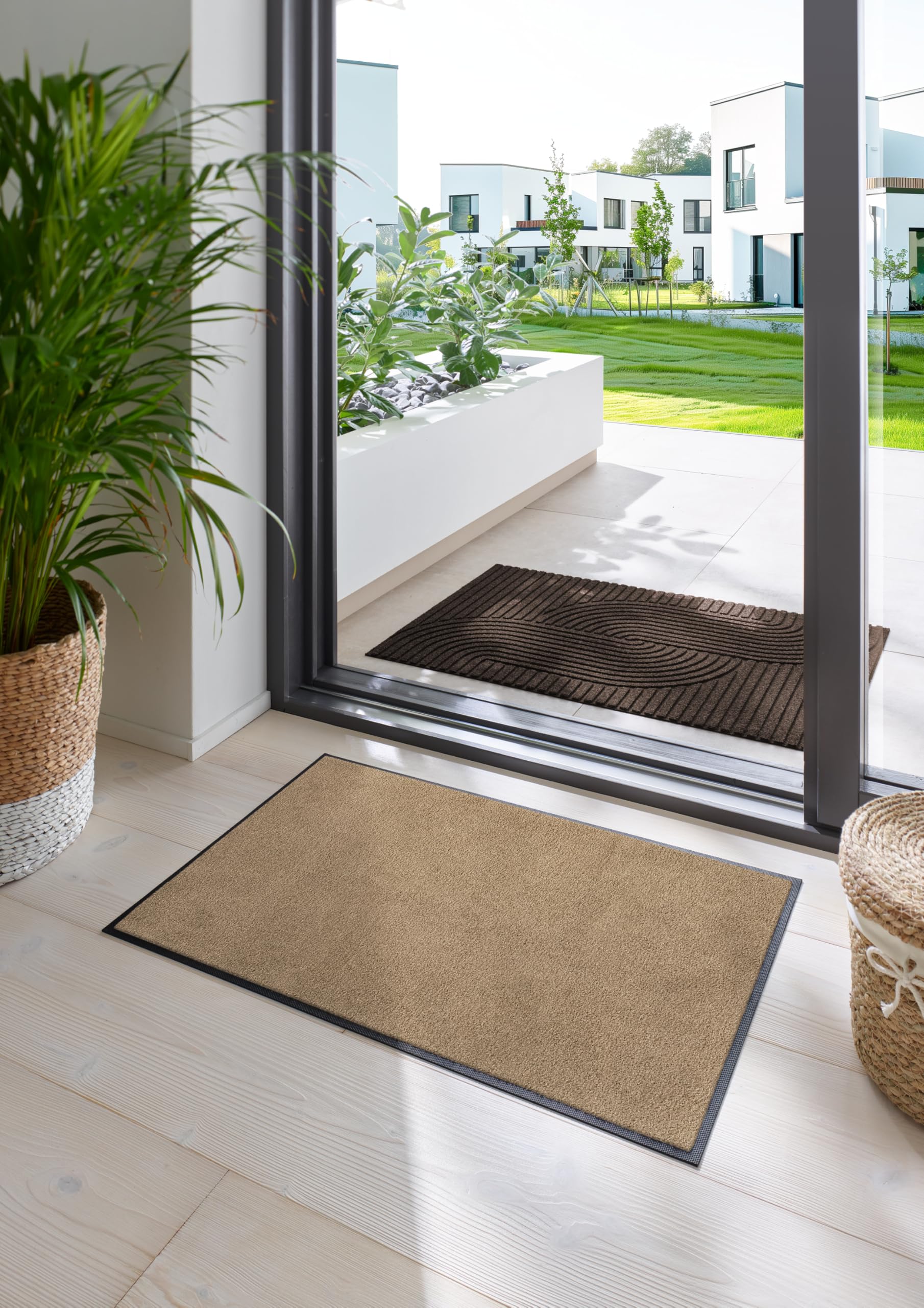 Wash+Dry Paillasson Marron Expresso 50 x 75 cm, intérieur et extérieur, Lavable, pour l'intérieur et l'extérieur