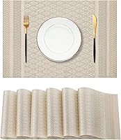 Vista 61 de Leetaltree - Juego de 6 manteles individuales, resistentes al calor, antideslizantes, para mesa de comedor, lavables, duraderos, tejido de PVC Azul