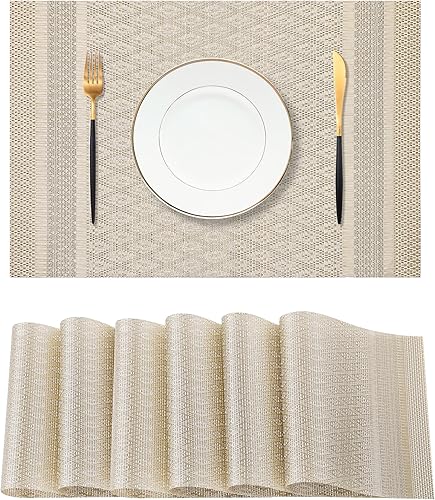 Miniatura 61 de Leetaltree - Juego de 6 manteles individuales, resistentes al calor, antideslizantes, para mesa de comedor, lavables, duraderos, tejido de PVC Azul